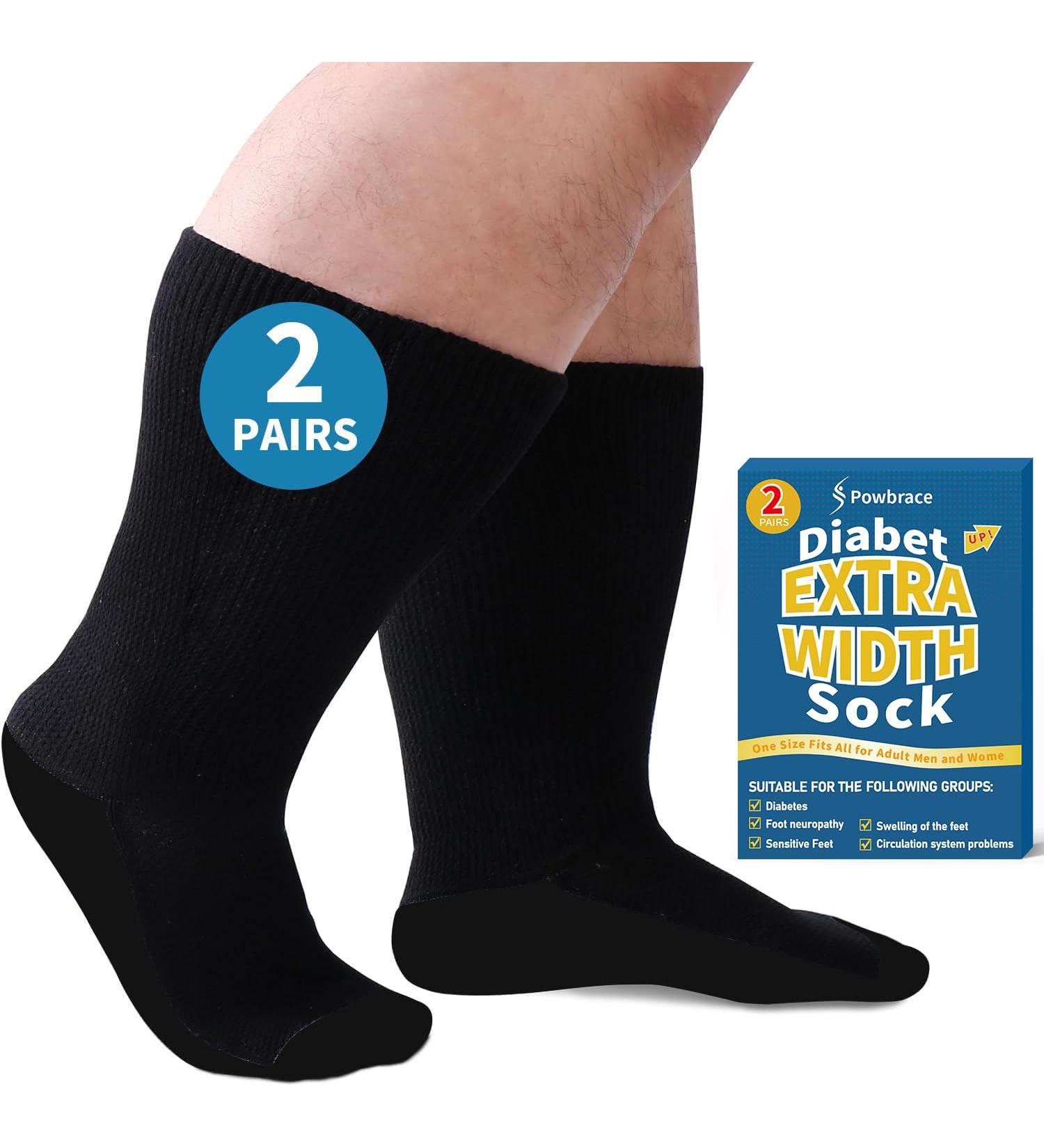 2 Pairs Wide Diabetic Socks for Men & Women | Non-Binding Loose Fit Plus Size Edema & Lymphedema Socks - Comfortable Support for Swollen Feet & Ankles - All Black - Buy Online on GoSupps.com