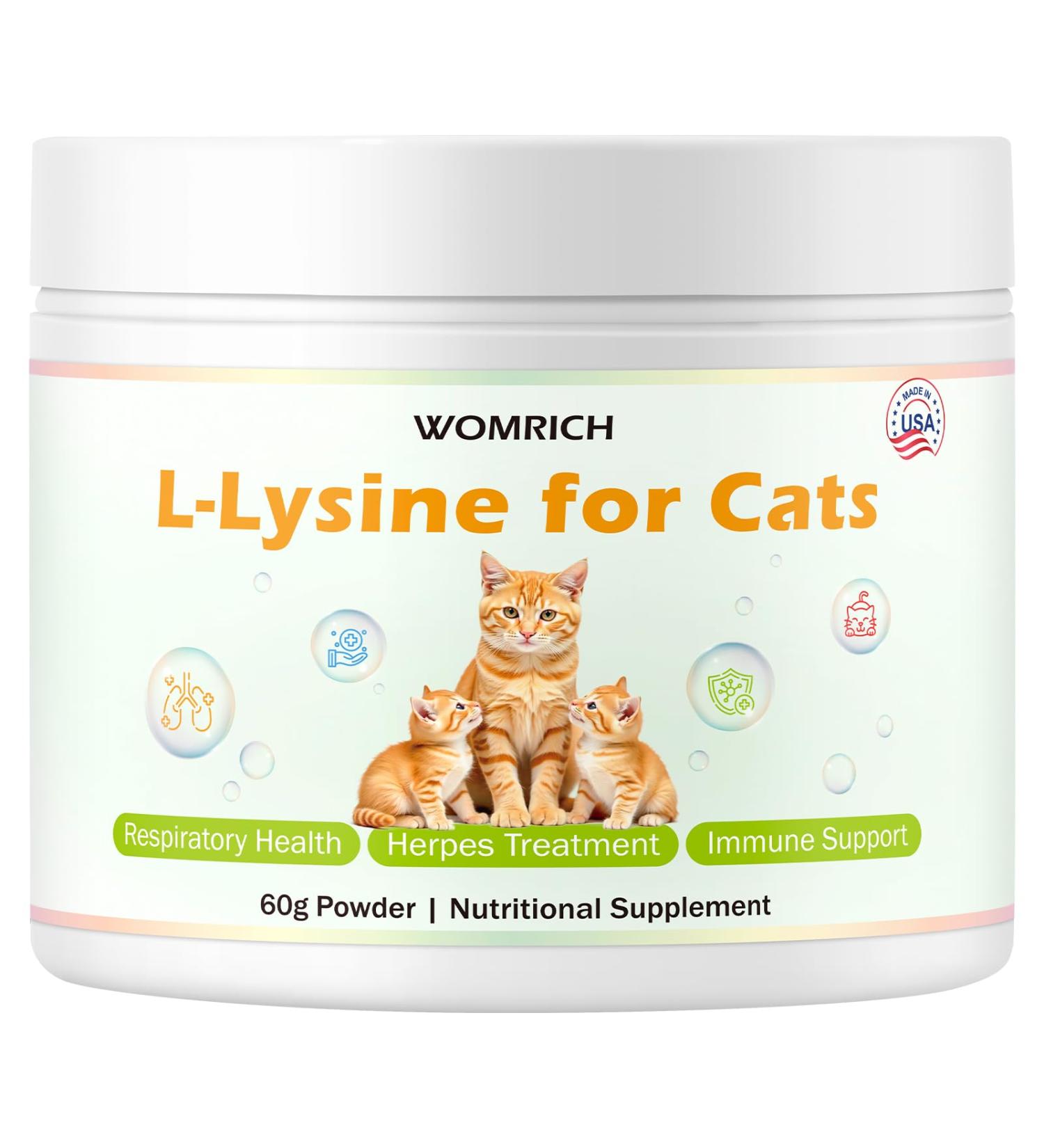 L-Lysine Powder Supplement for Cats Herpes Treatment for Cats - Immune Support & Respiratory Health - Supports Eye & Skin Health - Sneezing Runny Nose Squinting Watery Eyes - 60g - Buy Online on GoSupps.com
