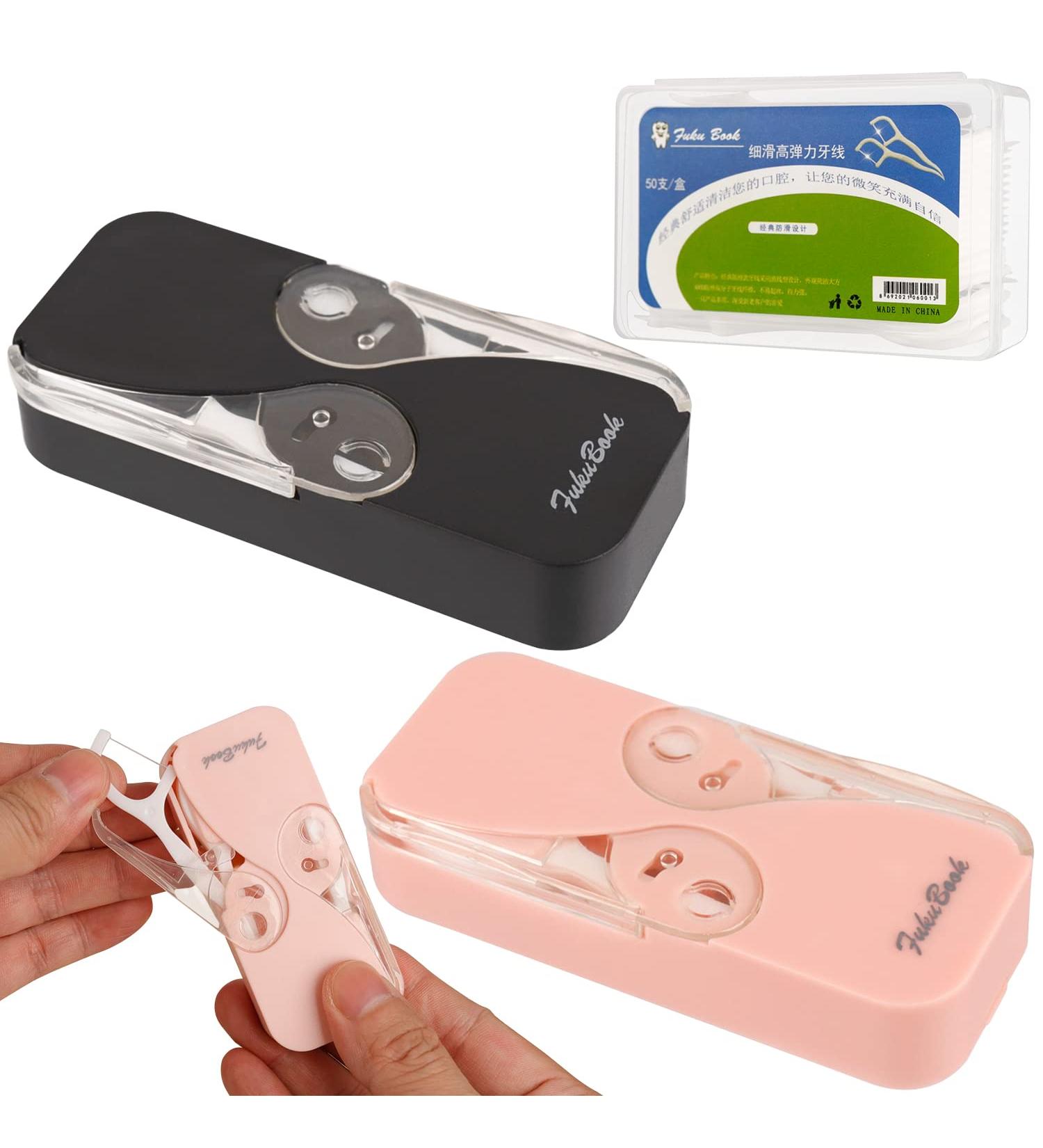 Portable Dental Floss Donors | Refillable Automatic Dental Floss Organizer - Family & Travel (Black + Pink) | 12 Floss Refills Included - Buy Online on GoSupps.com