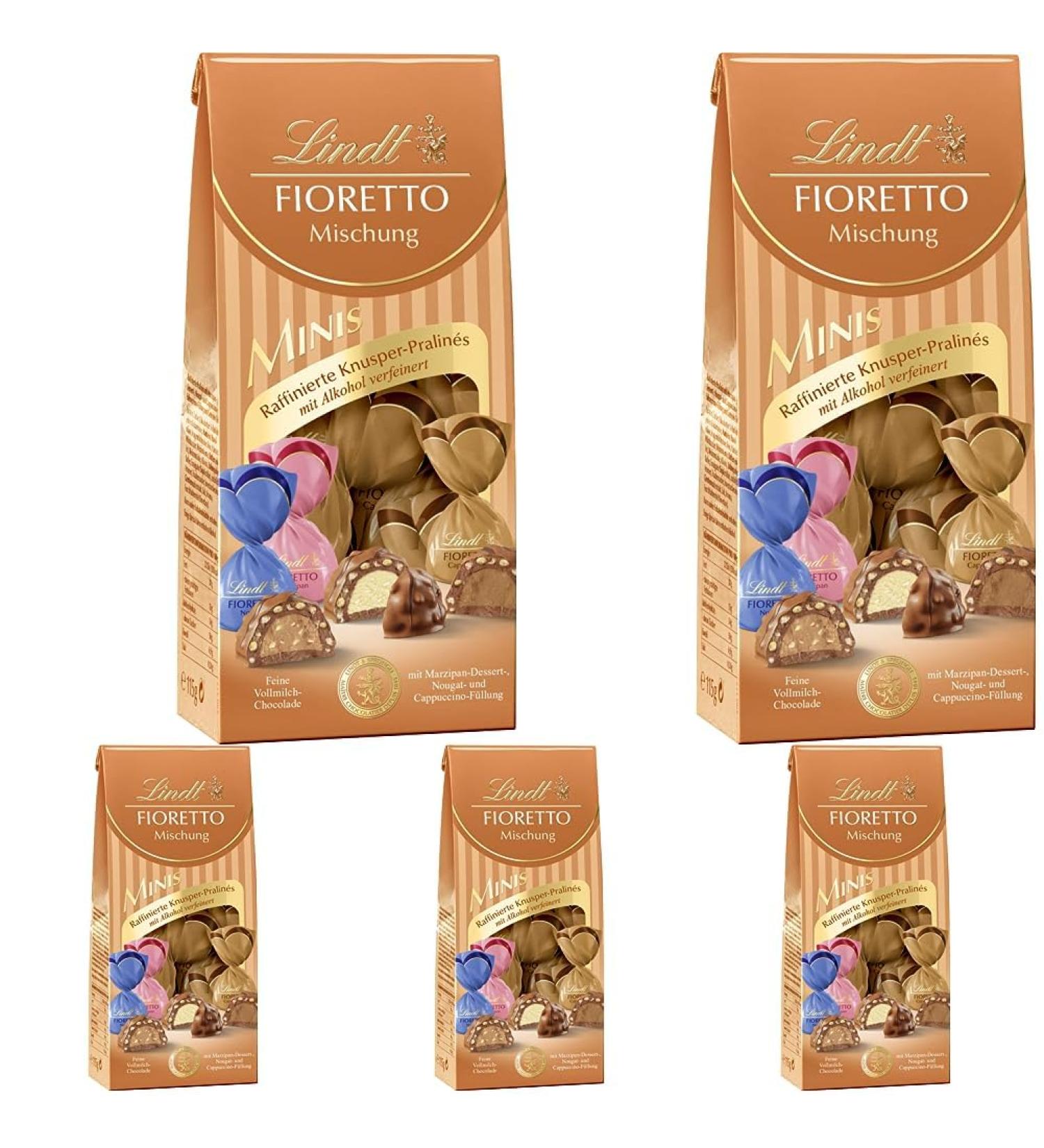 Lindt Fioretto Minis Chocolate Gift - 115g Assortment of Marzipan Cappuccino & Nougat Pralines | Ideal International Gift Pack (5) - Buy Online on GoSupps.com