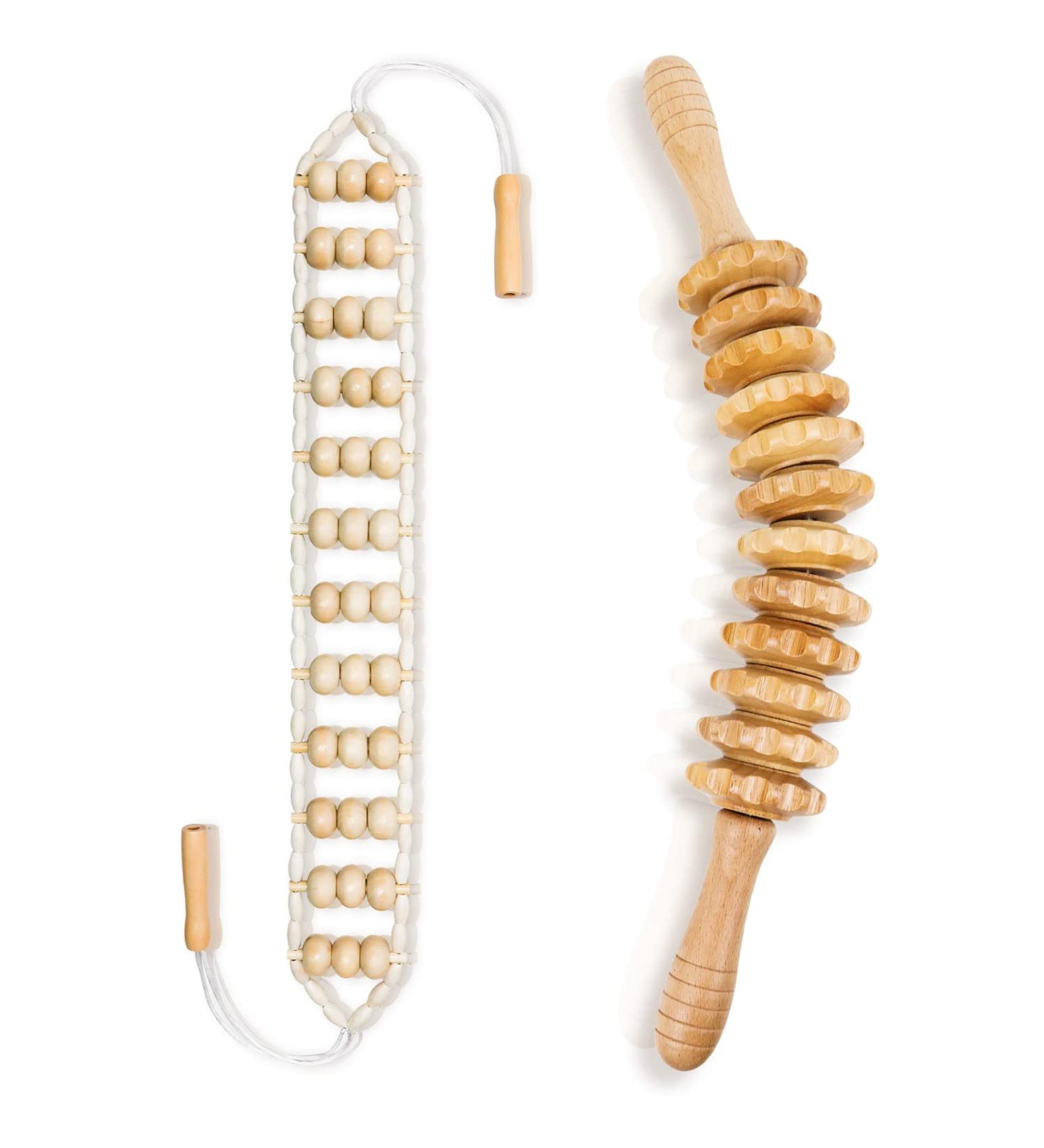 Heethycool Anti-Cellulite Massage Roller Kit - Maderoterapia Lymphatic Drainage Tools | Wooden Massage Scooter & Rope - 2 PCs - Buy Online on GoSupps.com
