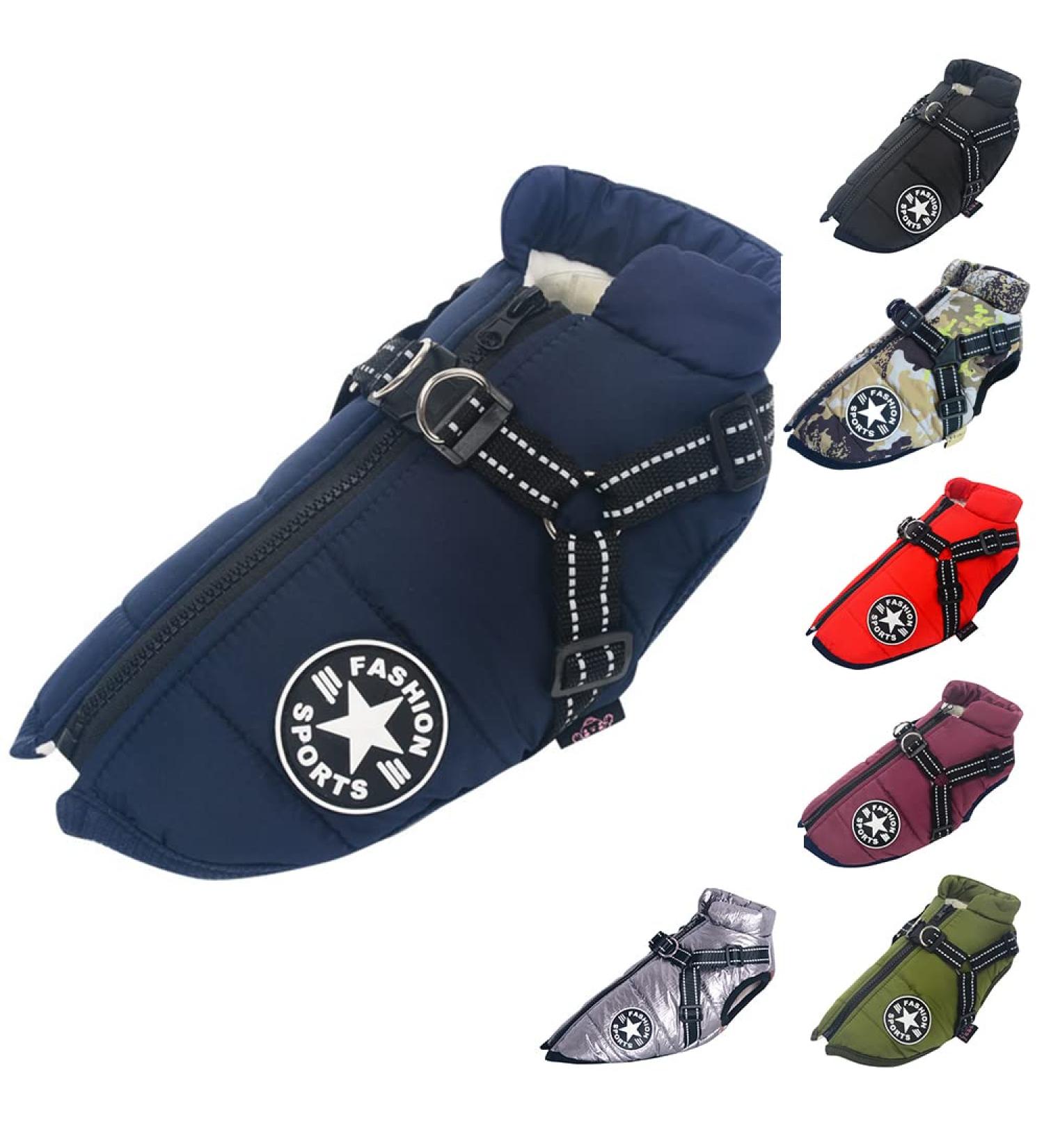Dog Vest Waterproof | Winter Warm Soft Dog Coat with Harness | 9 Colors Available | 5XL Navy - Buy Online on GoSupps.com