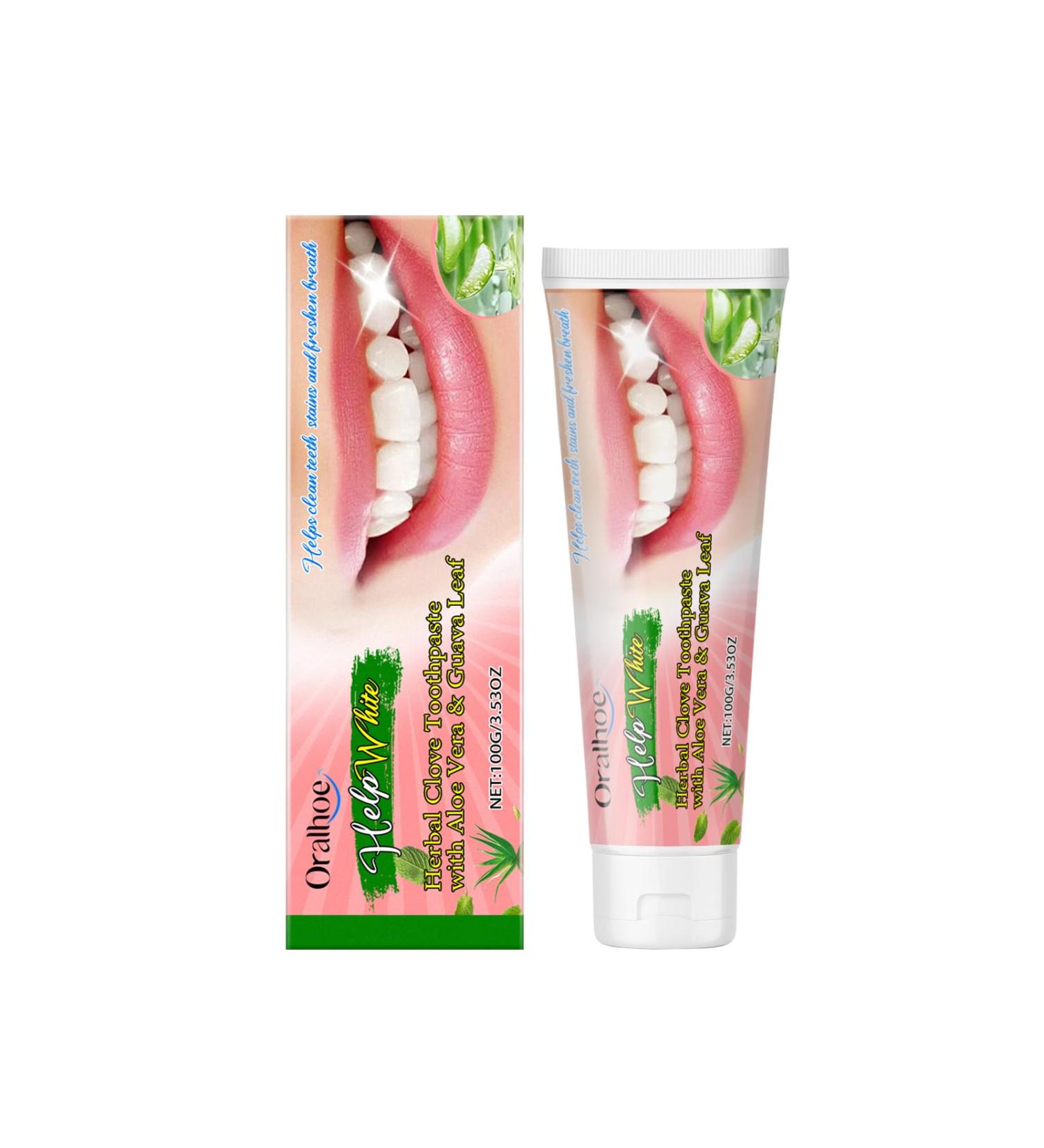 Oralhoe Herbal Clove Toothpaste with Aloe Vera and Guava Leaf Peppermint Extract for Fresh Breath Stain Removal 100g - Buy Online on GoSupps.com