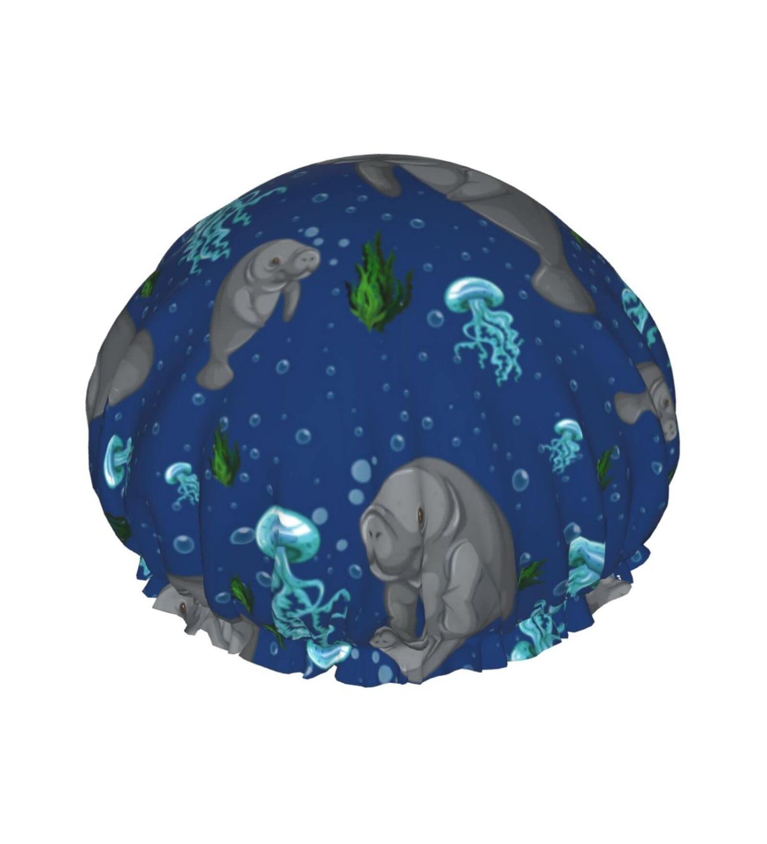Manatee Printed Shower Cap | Waterproof Bath Cap for Women, Men, Boys & Girls | Reusable Spa Salon Cap - Buy Online on GoSupps.com