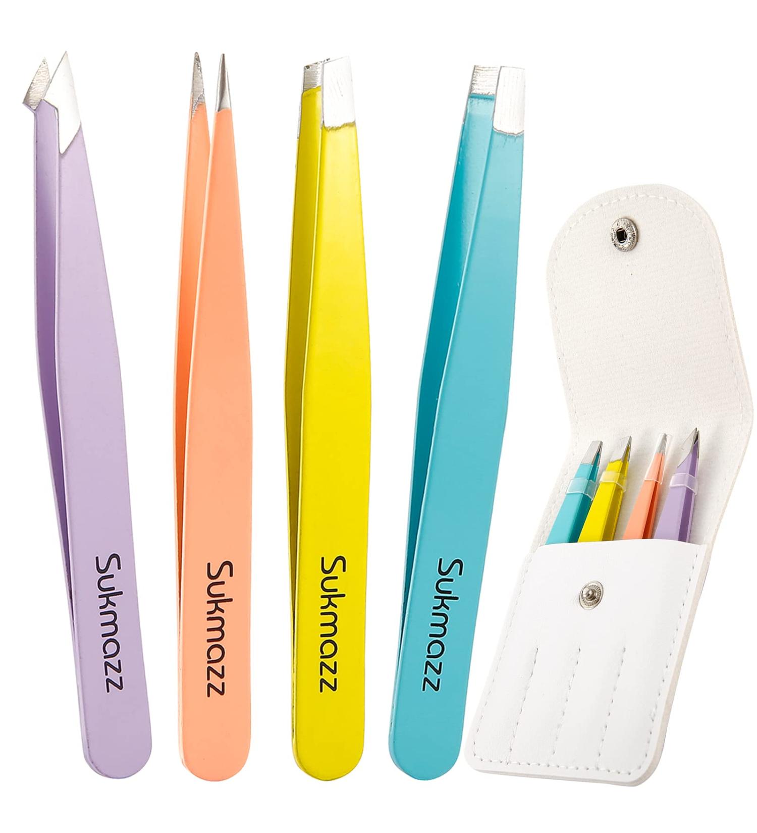 Sukmazz Professional Tweezers Set for Eyebrows - 4 Pcs for Ingrown Hair Removal and Eyelash Extension - Precision Eyebrow Plucking Tweezers - Buy Online on GoSupps.com