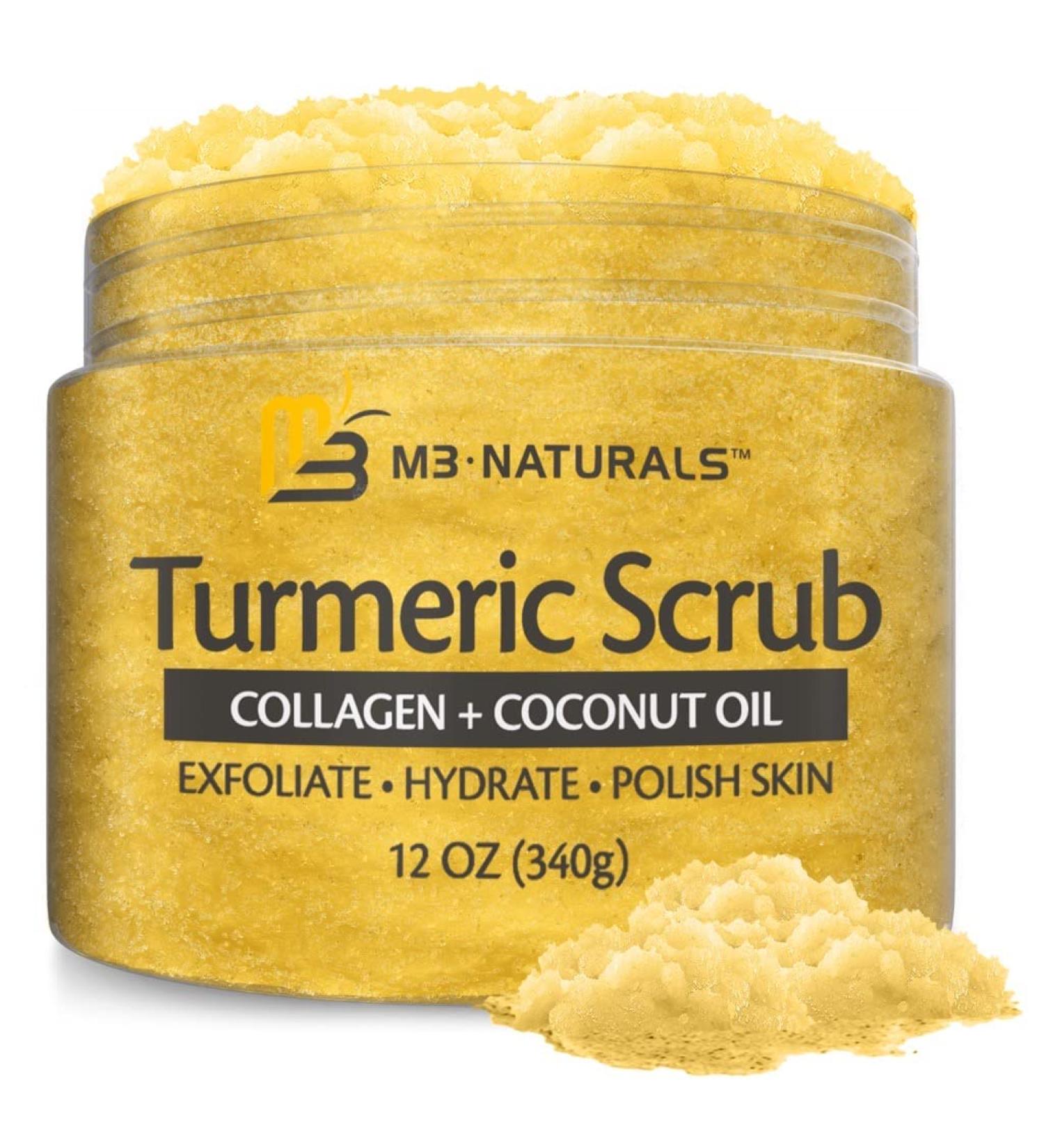 Turmeric Exfoliating Body Scrub with Collagen and Coconut Oil | Gently Exfoliate Face & Body | Moisturizing SkinCare by M3 Naturals - Buy Online on GoSupps.com