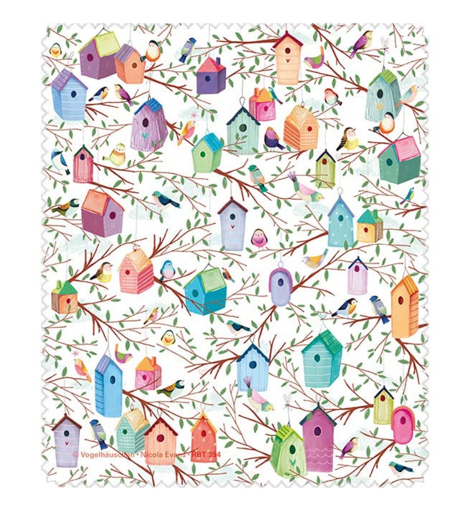 Rannenberg & Friends RBT394 glasses cleaning cloth/microfiber cloth | Motif: birdhouse | Dimensions 15 x 18 cm