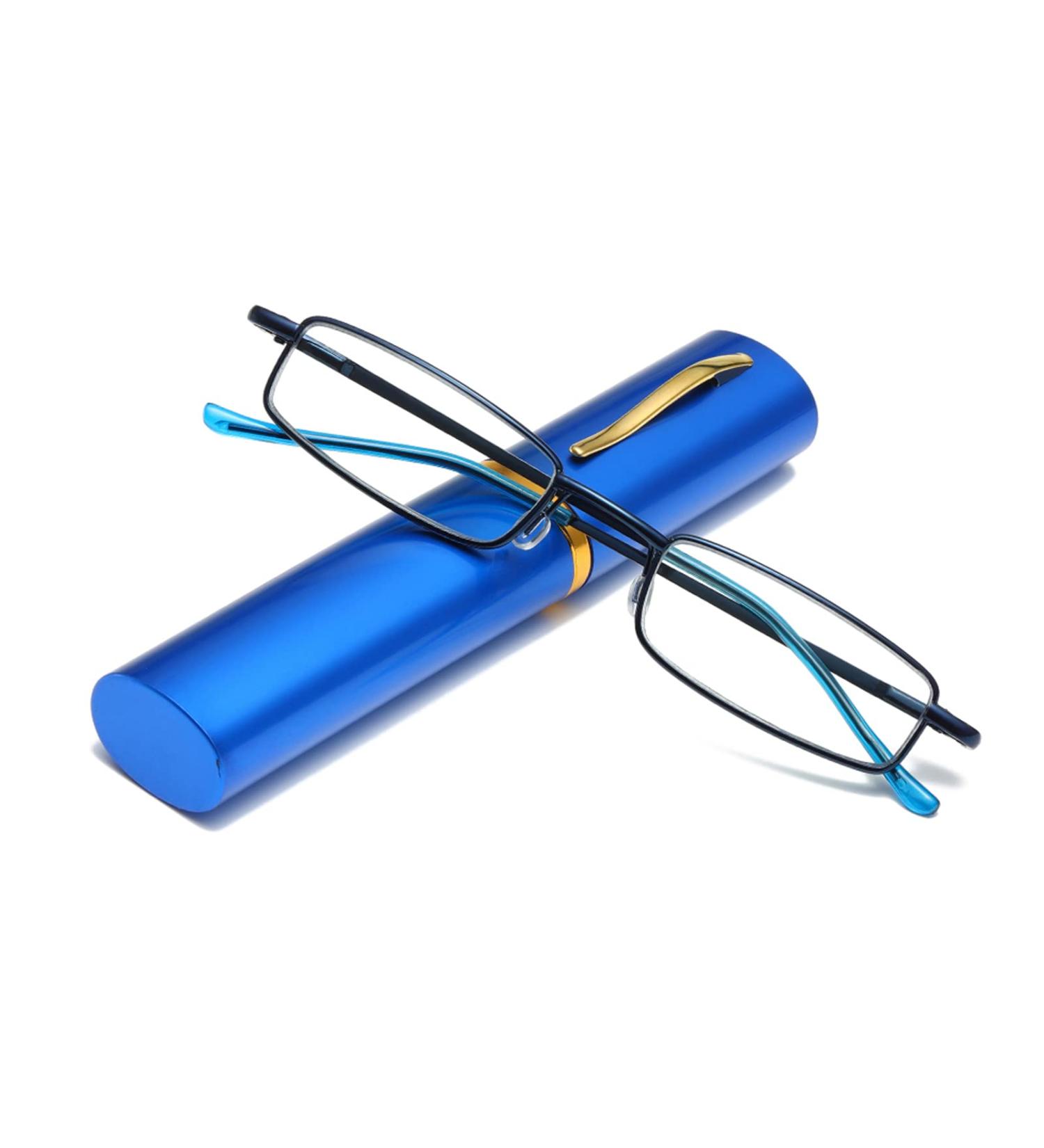 Buy Hubeye Portable Metal Reading Glasses - Flexible Light Vision Feather Hinge Classic Unisex Design with Case 1.00 Diopter (Blue) - Buy Online on GoSupps.com