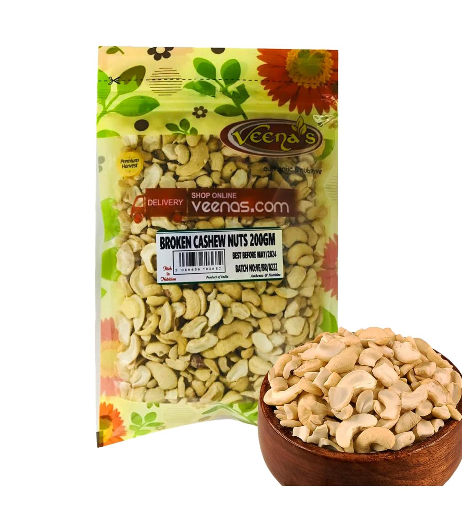 Veenas | Broken Cashew Nuts | 200G | Indian Origin | Broken Cashews Large Pieces | High Fibre and Protein - Buy Online on GoSupps.com