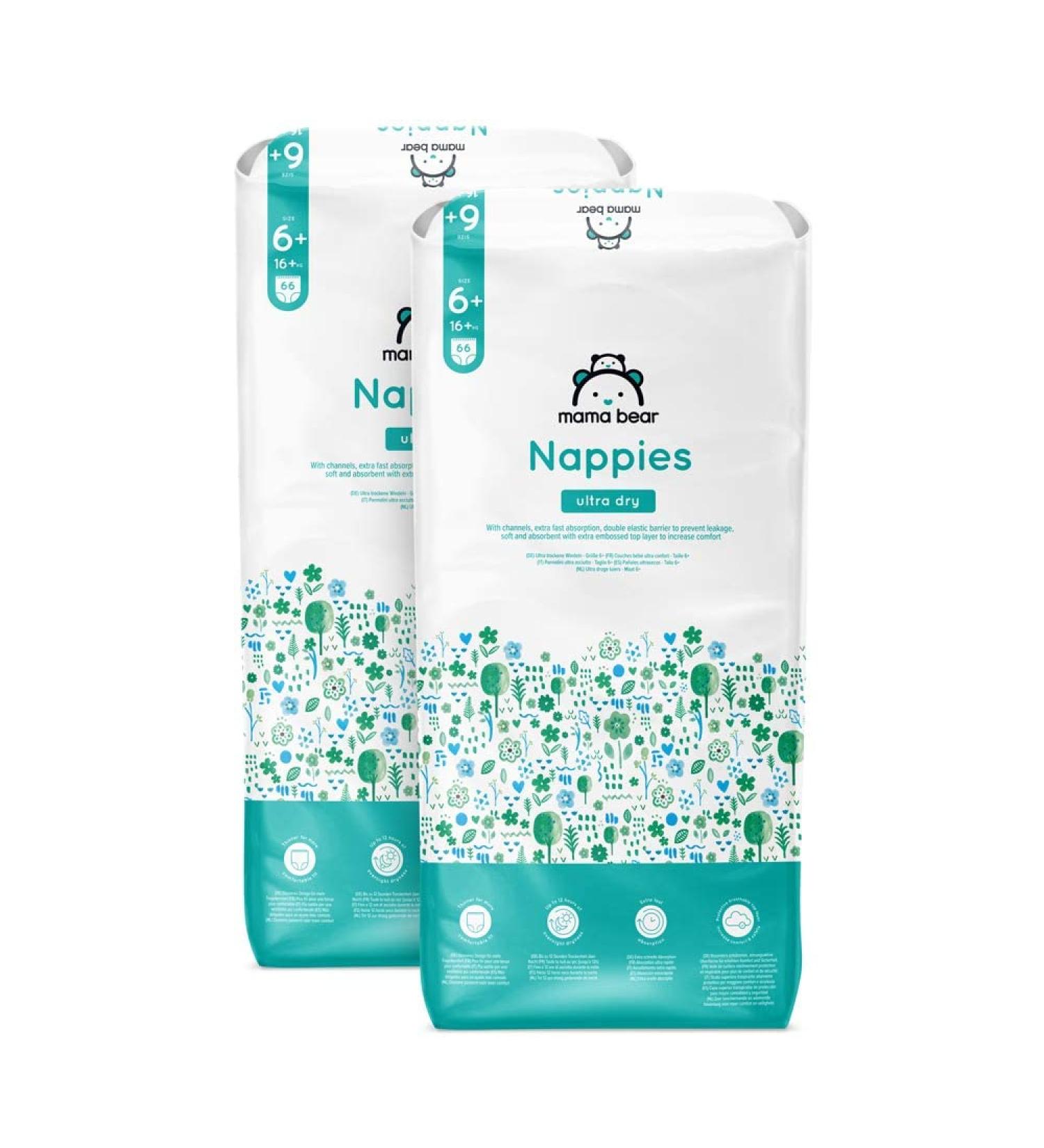 Mama Bear Ultra Dry Diapers Size 6+ (16+ kg) - Monthly Box of 132 (2 Packs of 66) - International Shipping Available - Buy Online on GoSupps.com