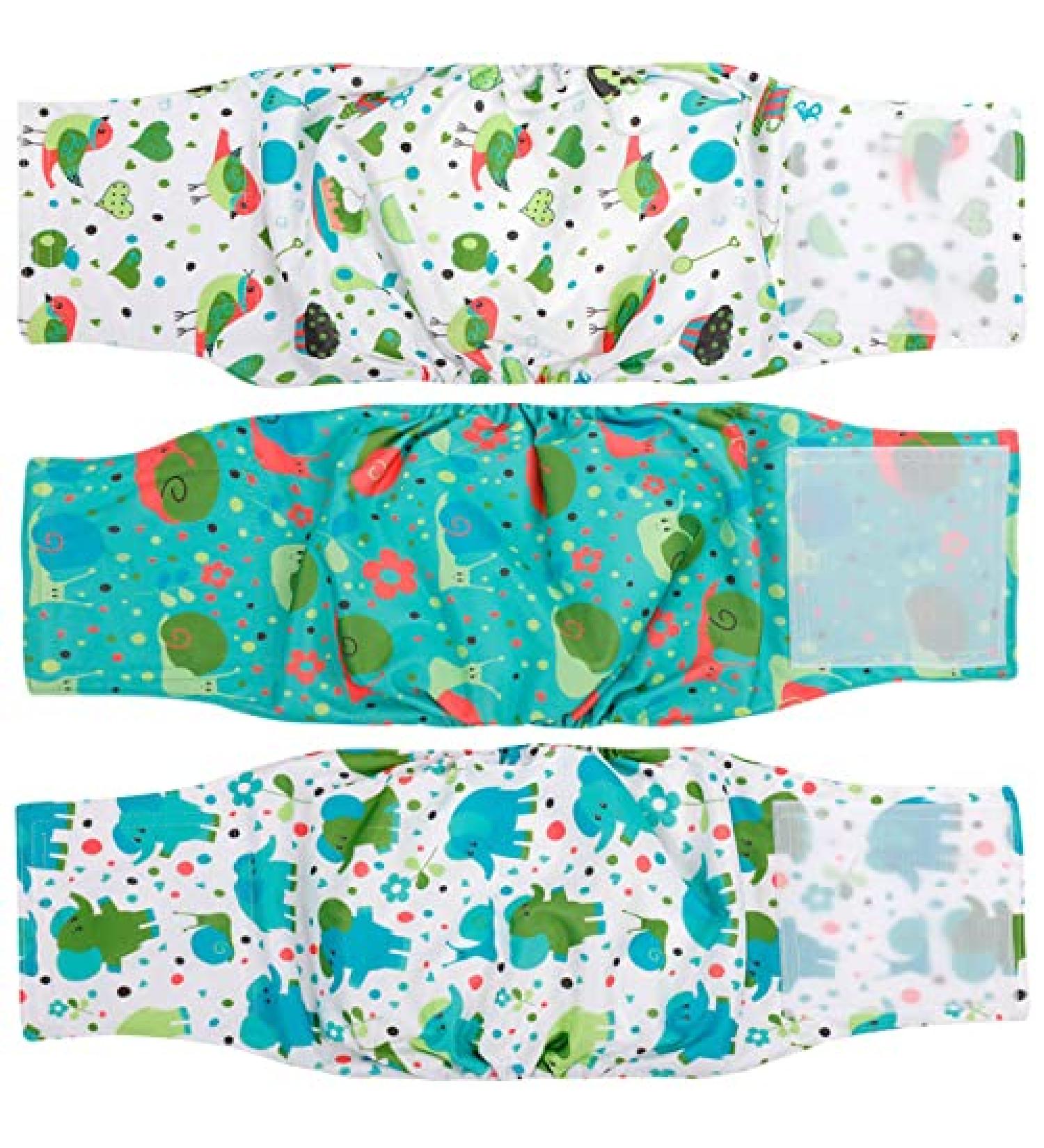 Micoooyo Washable Abdominal Bandage for Male Dogs | Reusable Adjustable Dog Diapers | Suction-Enabled Wraps 3-Pack (Elephants Snails Birds) - Small (22.8-33cm Waist) - Buy Online on GoSupps.com