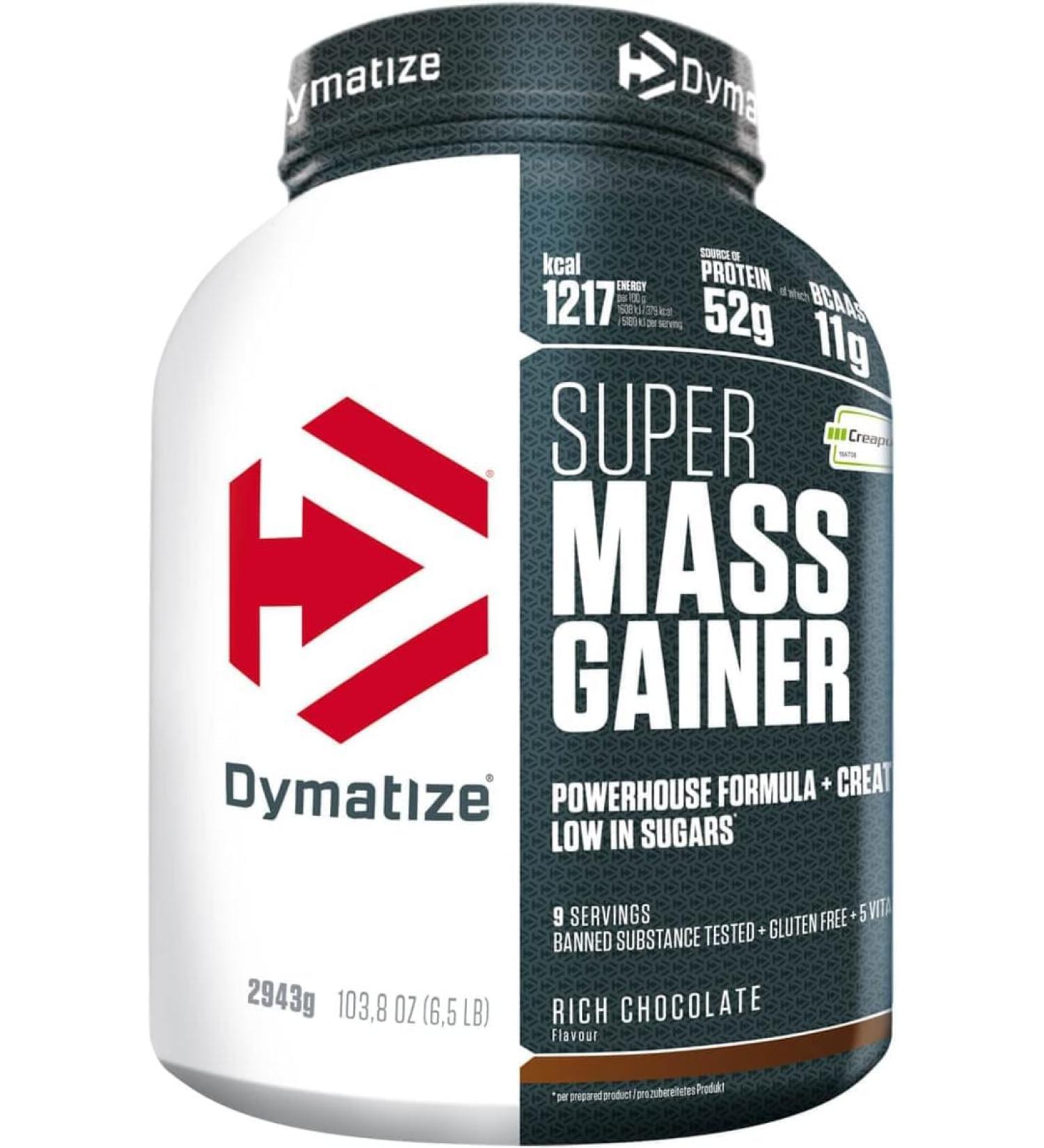 Dymatize Super Mass Gainer Rich Chocolate 2943g - Premium Weight Gainer Powder with BCAAs & Carbohydrates for Muscle Growth - 9 Portions - Buy Online on GoSupps.com