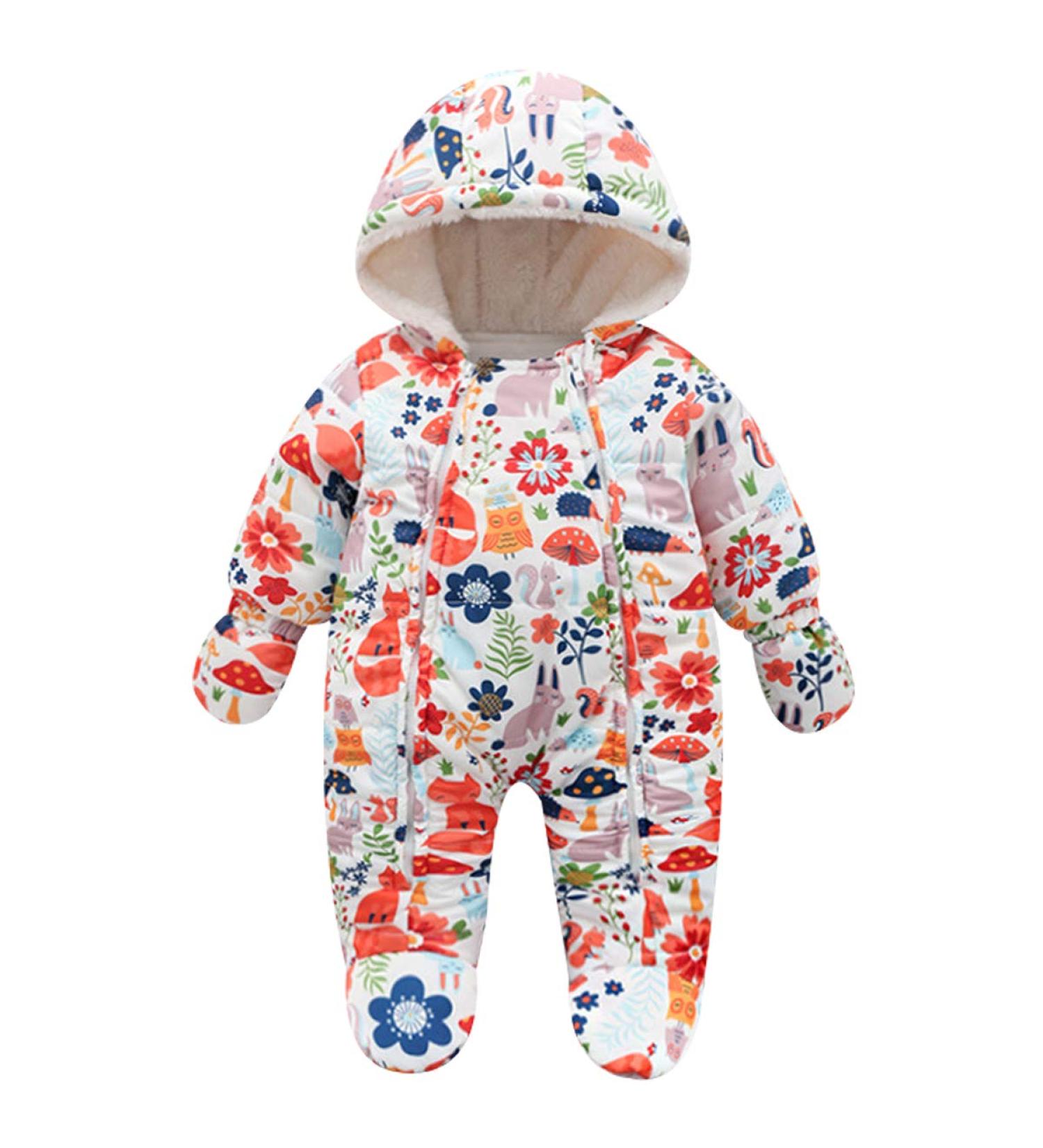 Famuka Baby Snowsuit Romper | Fleece Lined Winter Outfit 3-6 Months | Orange with Gloves - Buy Online on GoSupps.com