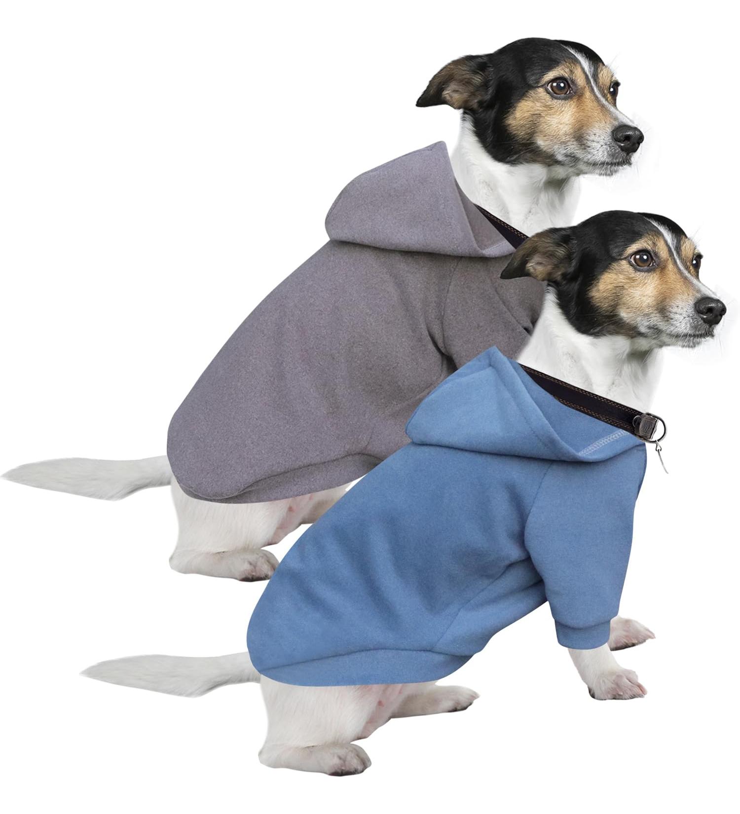 Hualisiji Hooded Dog Sweater | Warm & Lightweight Chihuahua Hoodie | Soft Textured Small Dog Clothing | 2PCs Gray & Haze Blue - Buy Online on GoSupps.com