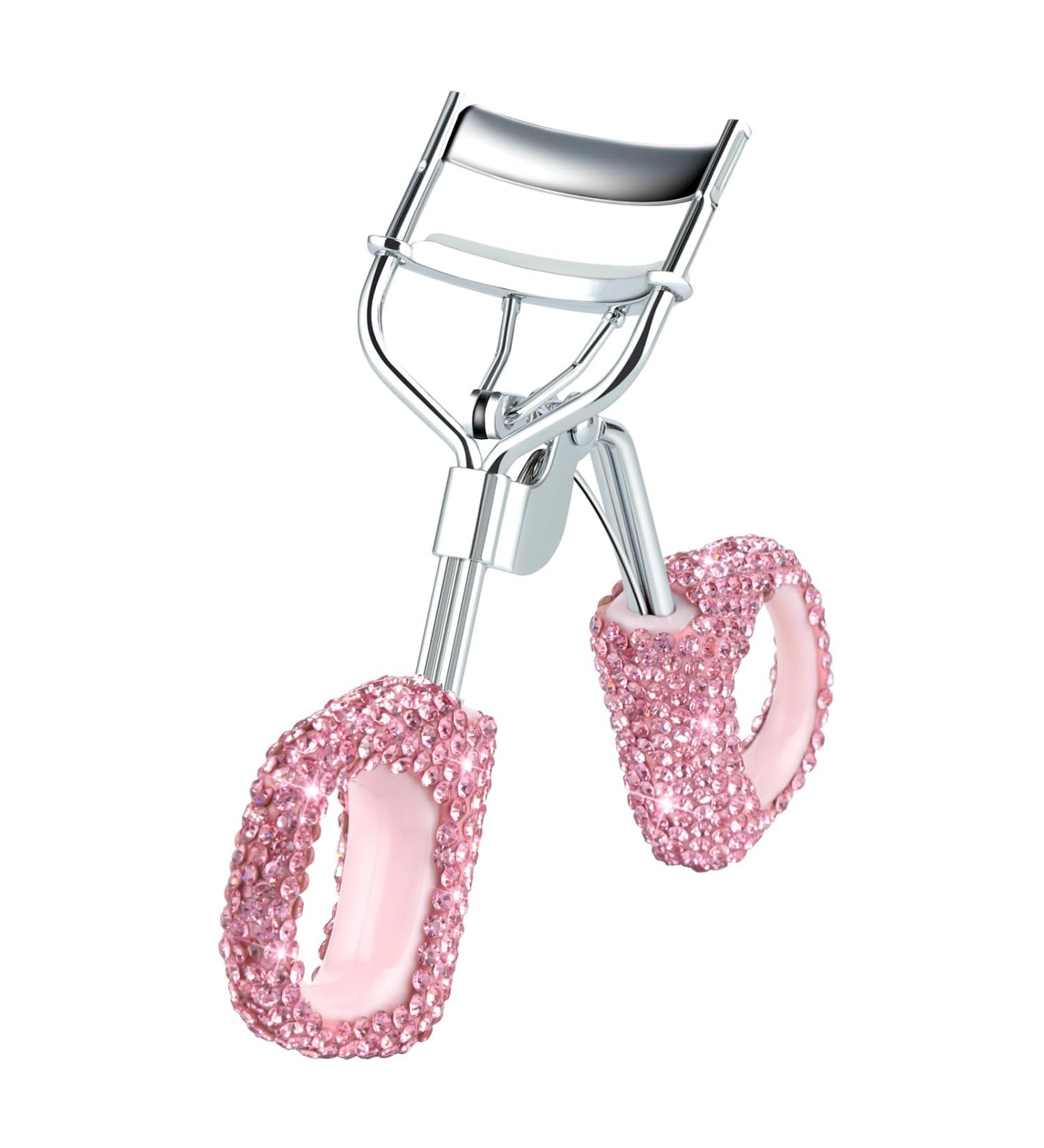 Bling Rhinestone Eyelash Curlers - Stainless Steel Silicone Curved Design for All Eye Shapes Long Lasting & Perfect for Daily Makeup (Pink - Buy Online on GoSupps.com