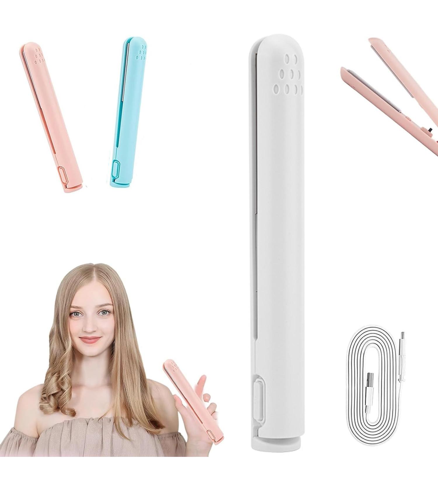 Mini Dual-Purpose Hair Straightener and Curler - Portable Mini Hair Curling Iron (White) - Buy Online on GoSupps.com