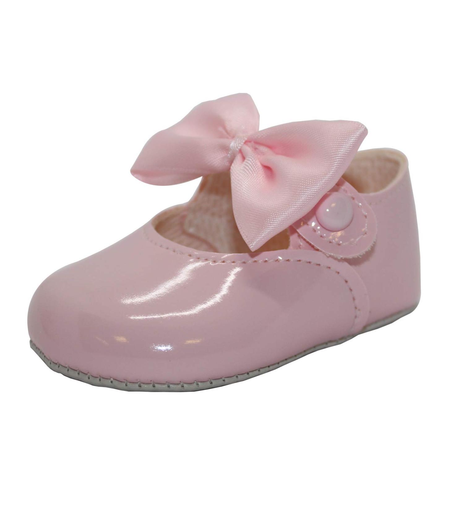 British-Made Baby Girls Pram Shoes with Bow Detail | Soft Sole | Size 2 UK Child | Pink - Buy Online on GoSupps.com