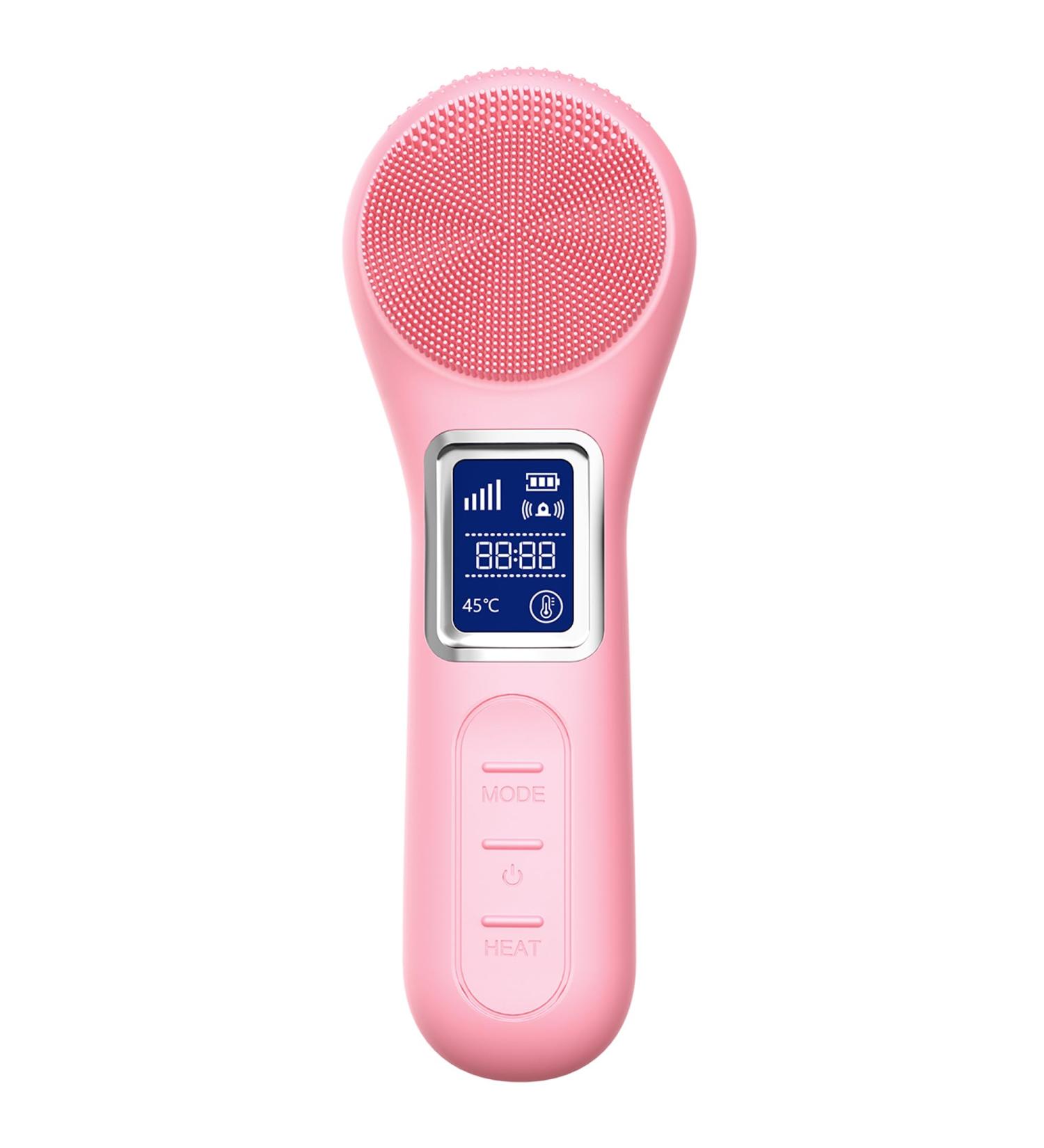 Silicone Face Scrubber Exfoliator | Rechargeable Sonic Facial Cleansing Brush with LCD Screen for Men & Women - Deep Cleansing & Exfoliating in Pink - Buy Online on GoSupps.com