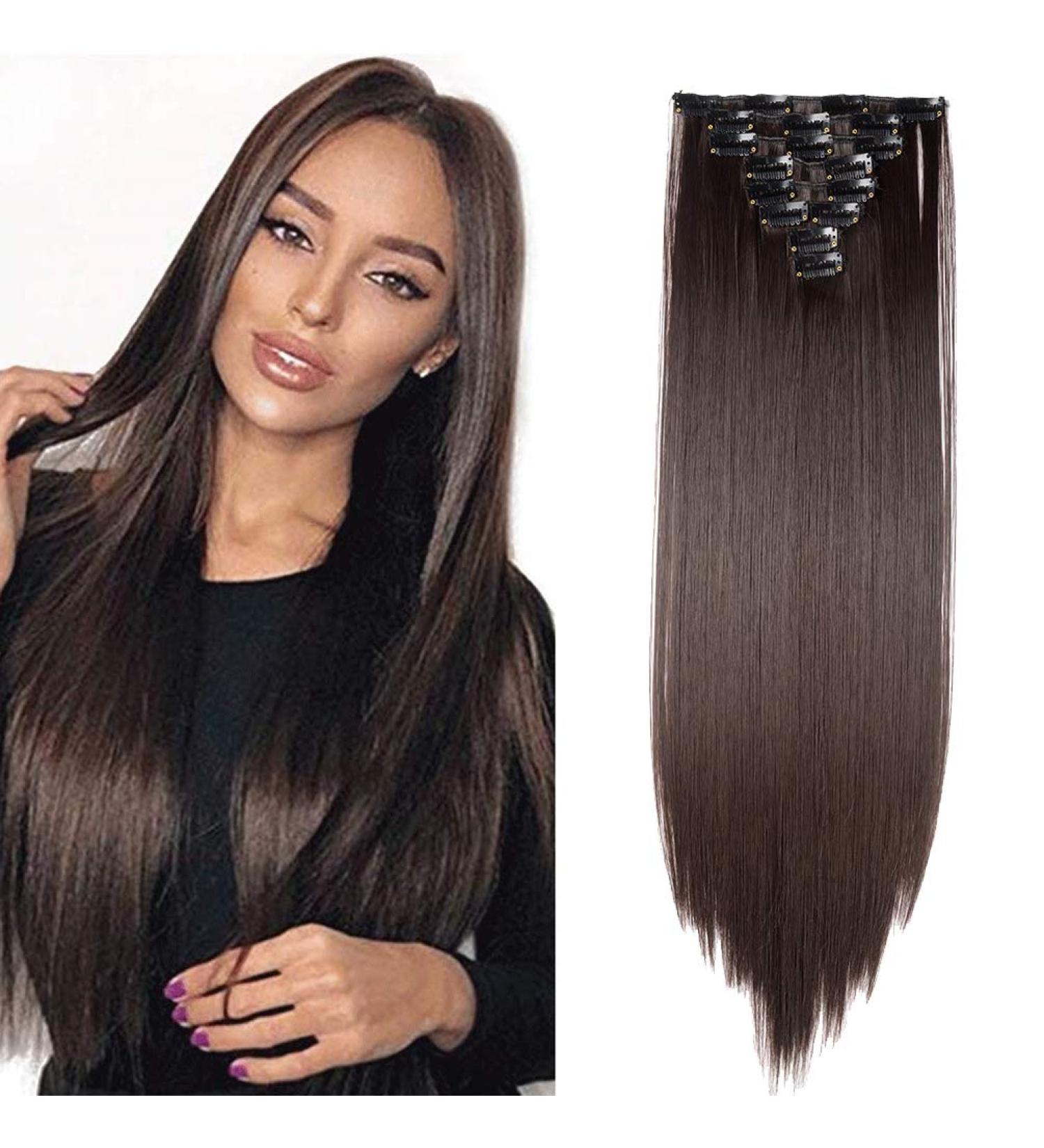 Ombre Colorful Synthetic Hair Extensions 26 Dark Brown Full Head Clip-In Hairpiece - Buy Online on GoSupps.com