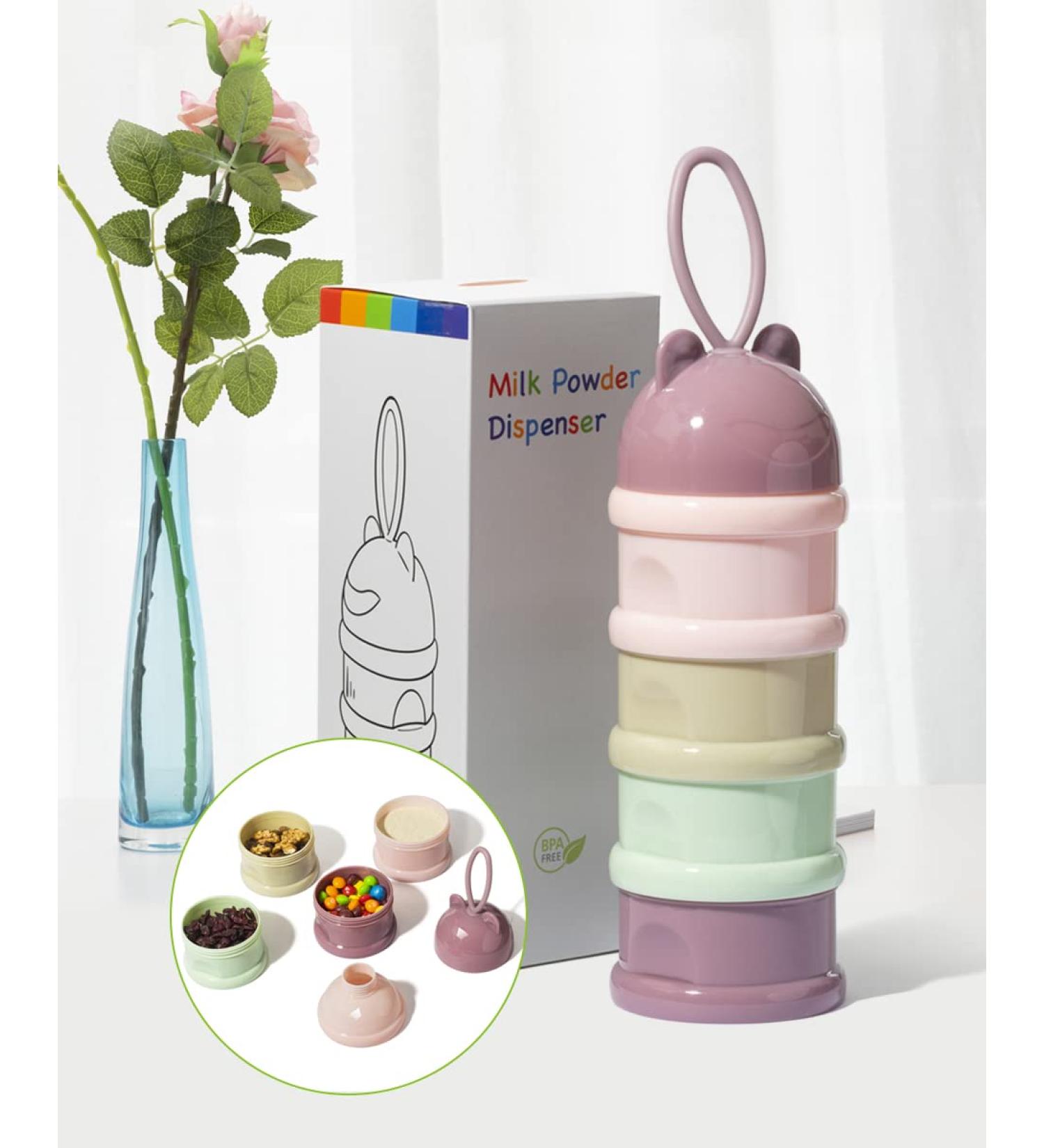 Portable Infant Milk Powder Dispenser with 4 Twist-Lock Compartments - BPA Free, Pink - Ideal for Travel & Outdoor Use - Buy Online on GoSupps.com