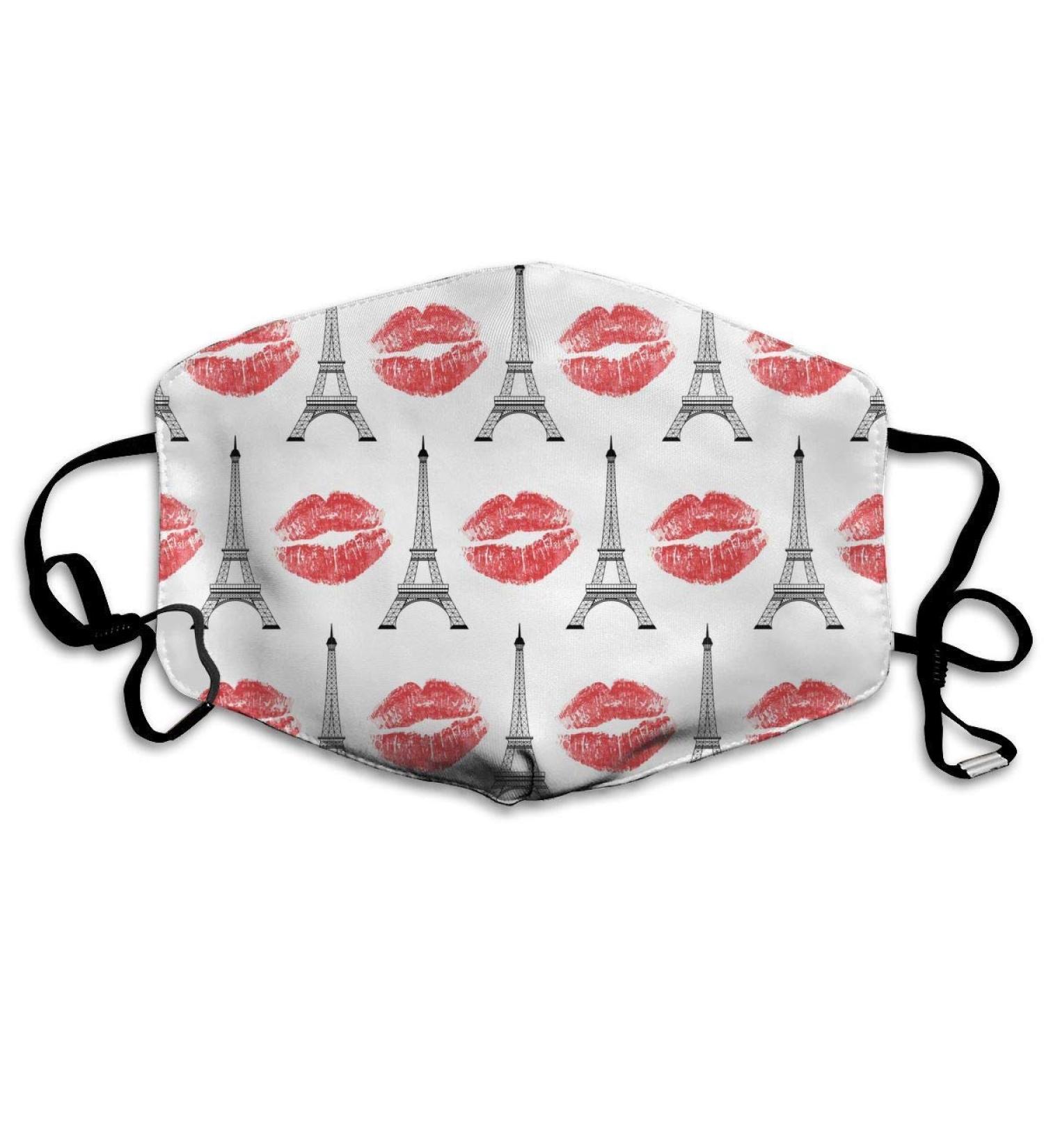 Paris Tower And Red Lips Washable Reusable Mask Cotton Anti Dust Half Face Mouth Mask For Kids Teens Men Women With Adjustable Ear Loops - Buy Online on GoSupps.com