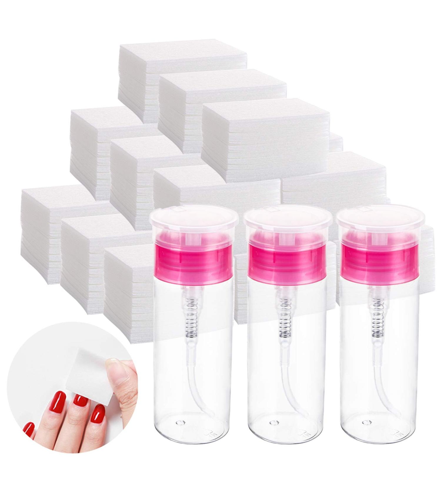 Jucoan 2100 PCS Nail Polish Remover Cotton Pads with Pump Dispenser Bottles - Lint Free Nail Wipes for Acrylic Nail Removal - Buy Online on GoSupps.com