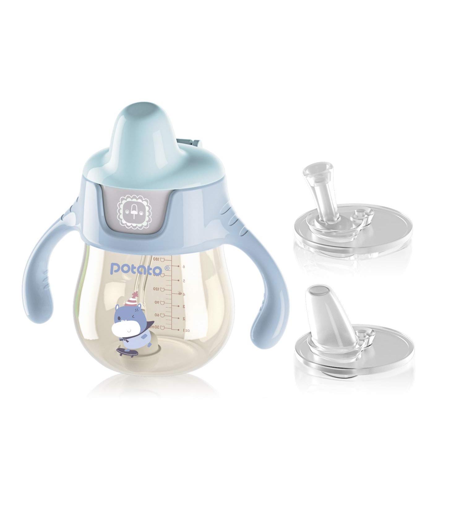 POTATO Toddler Sippy Cup with Straw | Spill-Proof Handle | PPSU Learner Cup for Boys | 6oz Blue Water Bottle for Baby (6 Months+) | 2 Spout Options - Buy Online on GoSupps.com