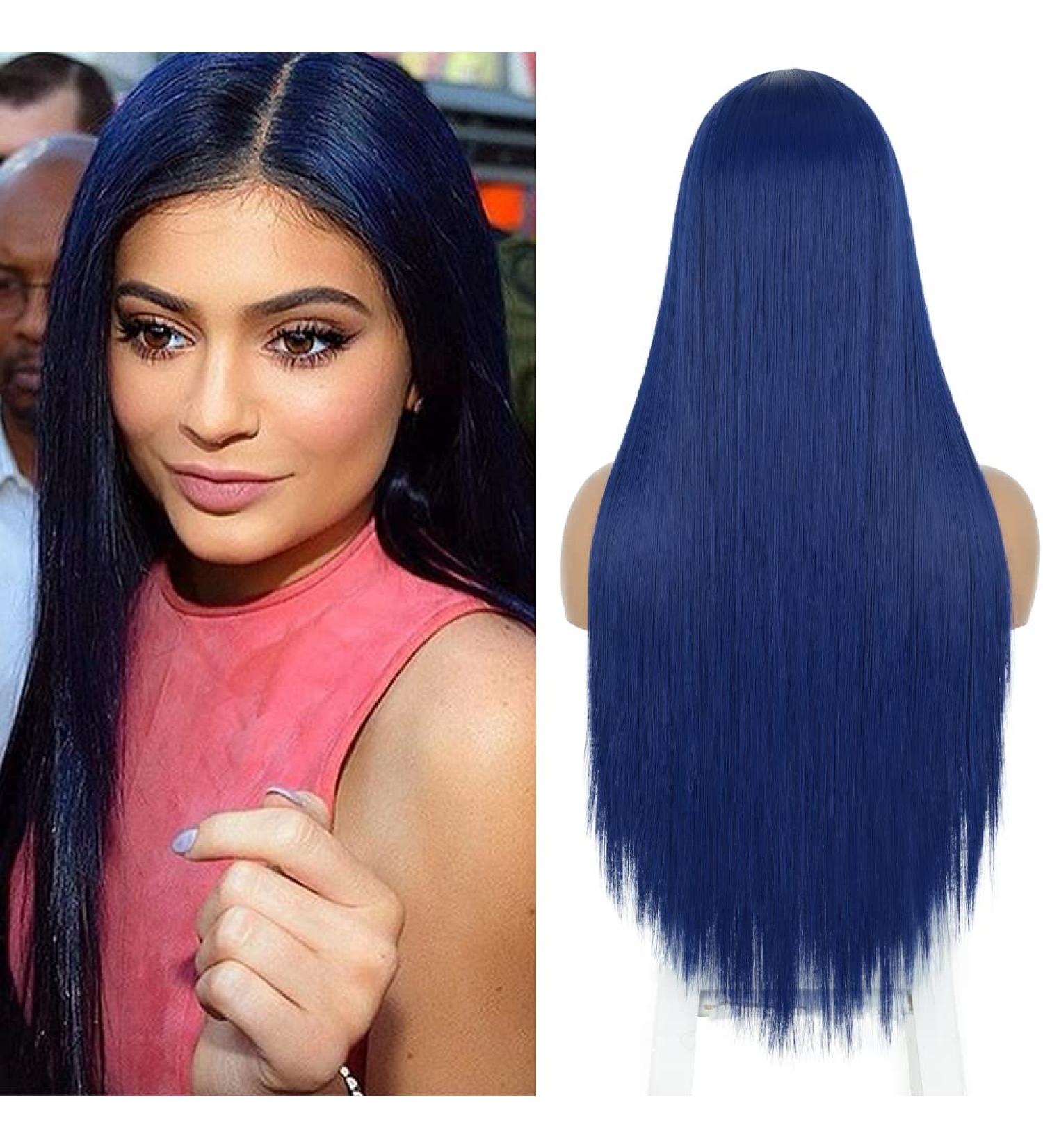 Buy Women s Dark Blue Lace Front Wig - Atayou Long Straight Synthetic Wig for Cosplay & Halloween - 5x2 Inches Tip (Blue 382) - Buy Online on GoSupps.com