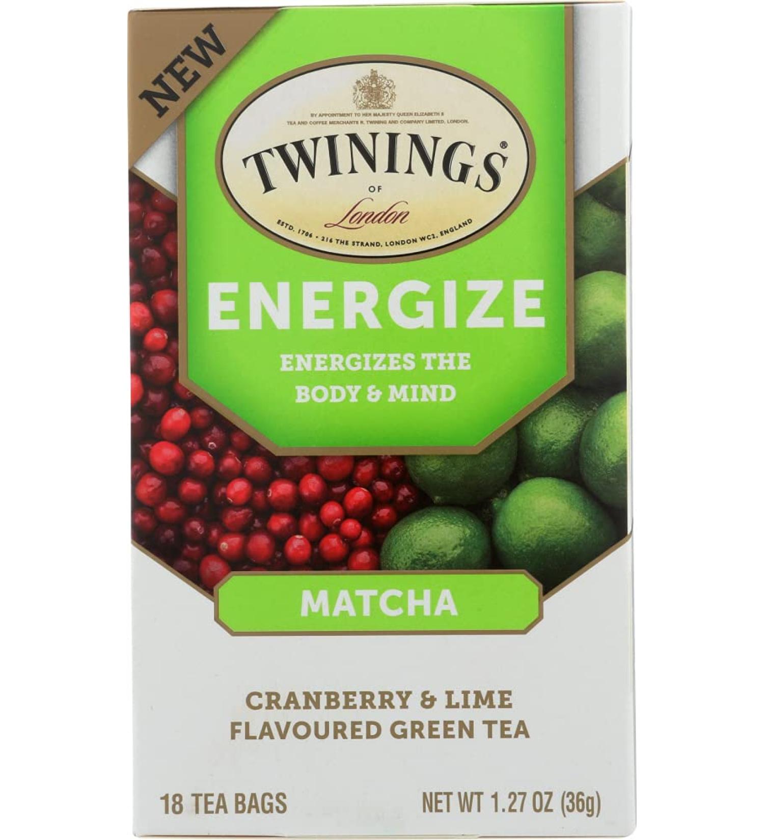 Twinings Energize Green Tea - Matcha Cranberry & Lime, 18 Bags (1.27 oz) - Boost Your Energy! - Buy Online on GoSupps.com