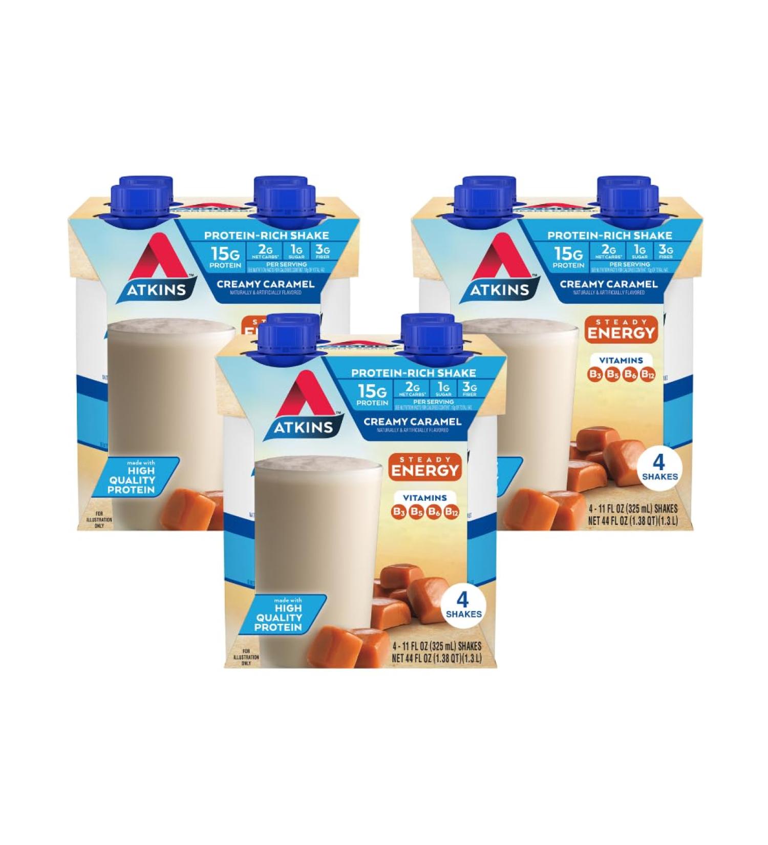 Atkins Atkins Energy Shake Creamy Caramel, 4 Count (Pack of 3) 1 Fl Oz (Pack of 12) - Buy Online on GoSupps.com