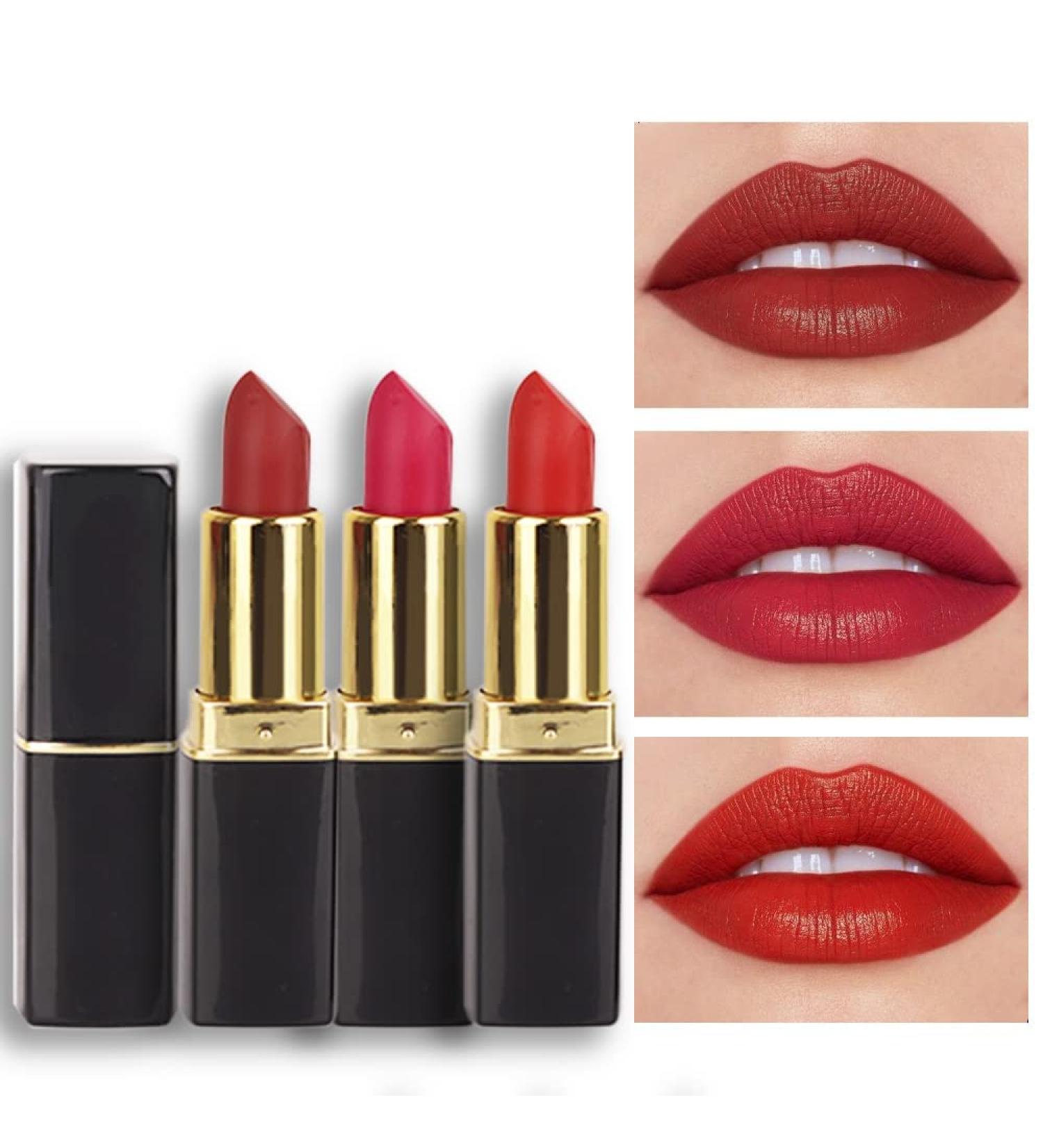 3Pcs Dark Light Bright Red Matte Lipstick Set for Women - Long Lasting Smudge Proof Lipsticks - Ruby Red Lip Stain Makeup Kit - Buy Online on GoSupps.com