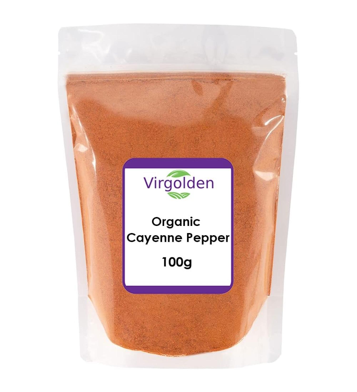 Virgolden Organic 100g Ground Cayenne Pepper - Rich, Warm, Smoky Flavor for Delicious Dishes - Buy Online on GoSupps.com