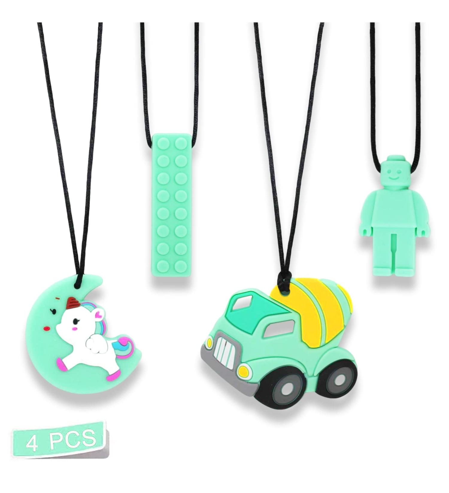 Sensory Chew Necklace for Kids - Mint Green Silicone Teether for Autism, ADHD, Teething, Biting Needs - Oral Motor Therapy Toy with Adjustable Buckle - Buy Online on GoSupps.com