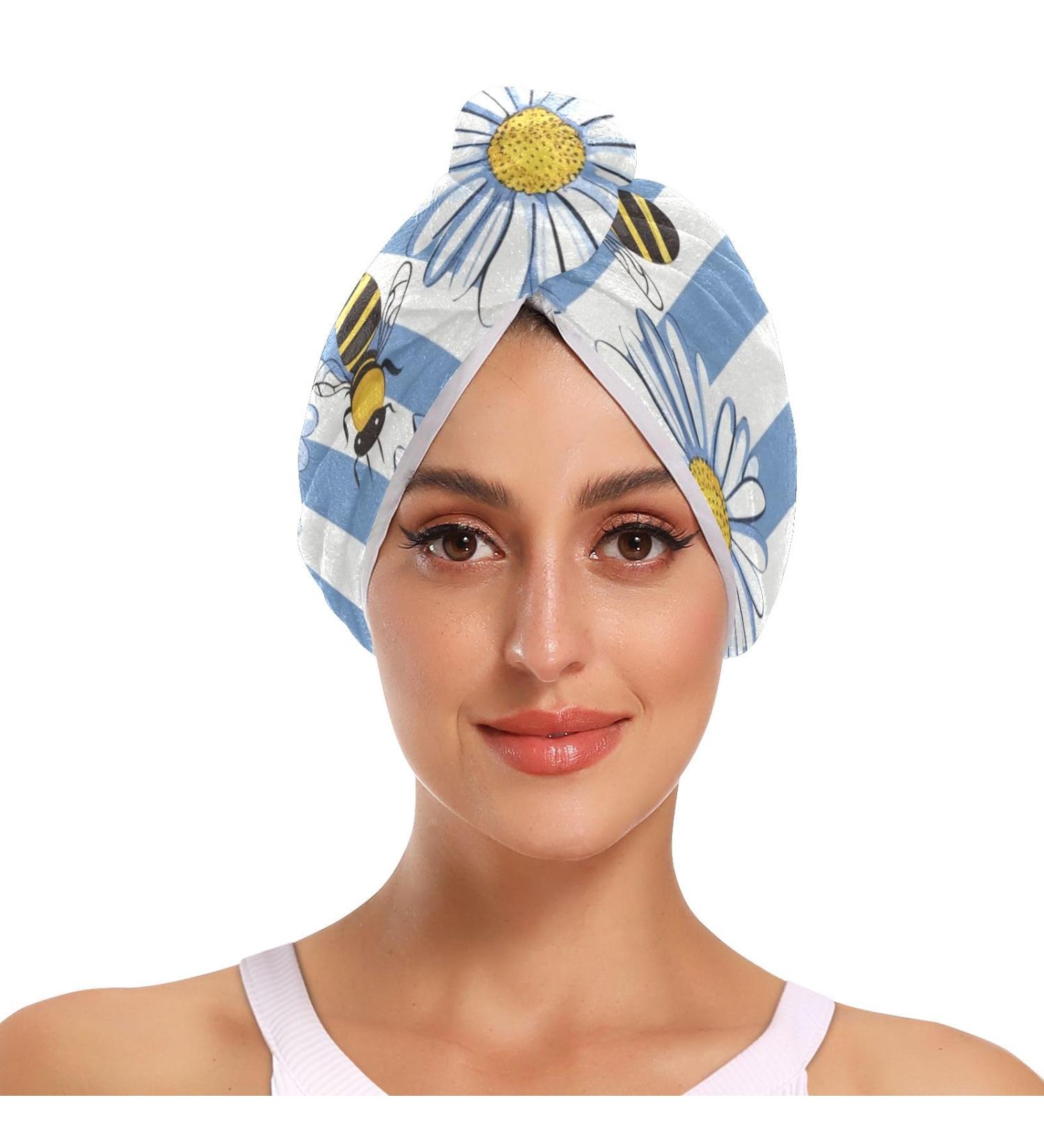 Super Absorbent Daisy Bees Hair Towel 2 Pack | Quick Dry Hair Turbans for Women & Girls - Buy Online on GoSupps.com