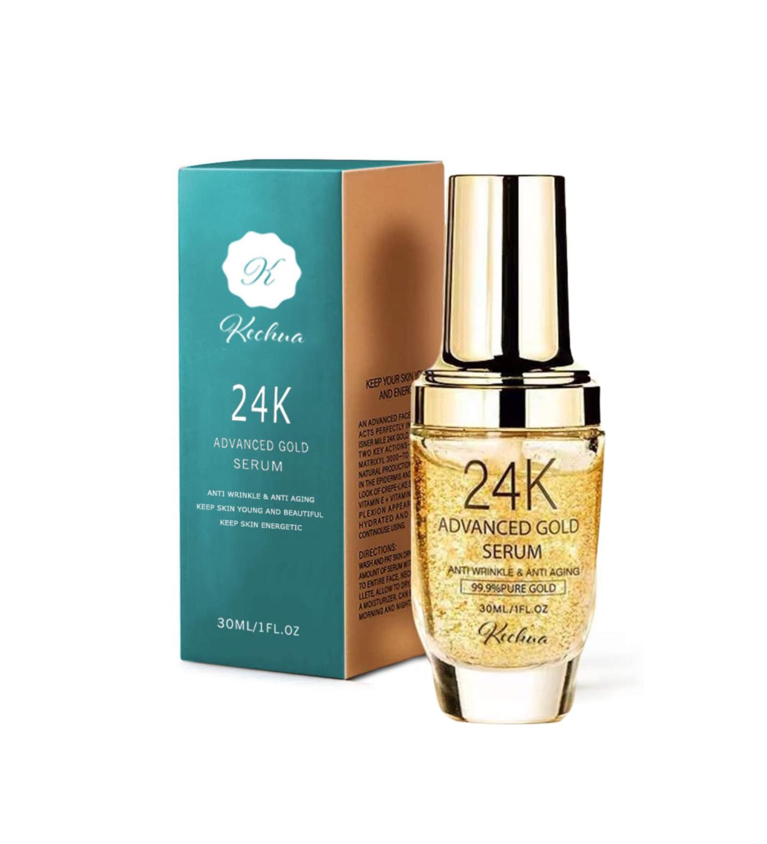 24k Gold Face Serum with Hyaluronic Acid, Vitamin E & C | Brightens, Firms, and Treats Acne | Anti-Aging & Anti-Wrinkles | For All Skin Types | Day & Night Use - Buy Online on GoSupps.com