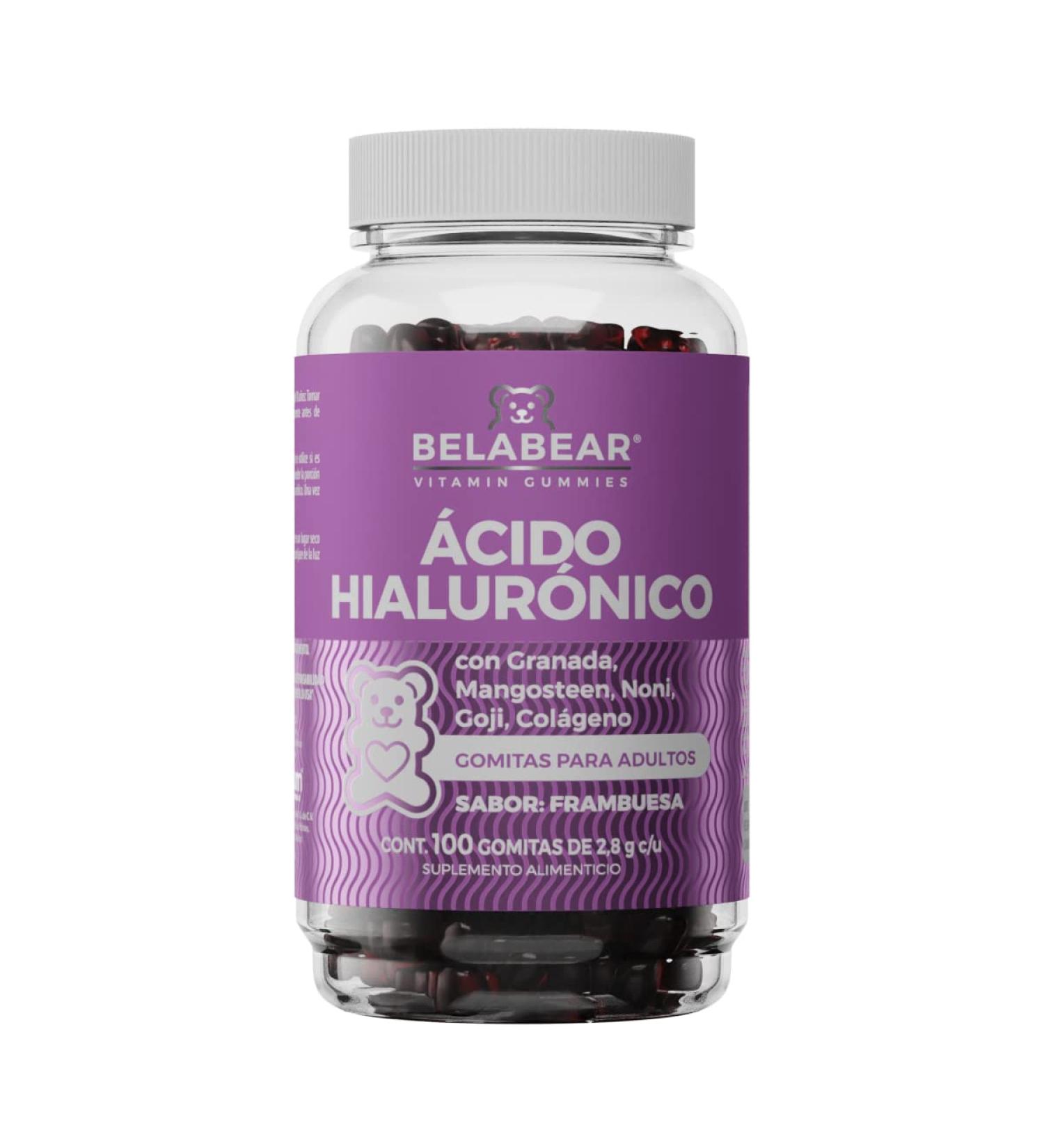 Belabear Hyaluronic Acid - Raspberry Flavor - Pomegranate Mangosteen Noni Goji Collagen - 100 Gummies - Buy Online on GoSupps.com