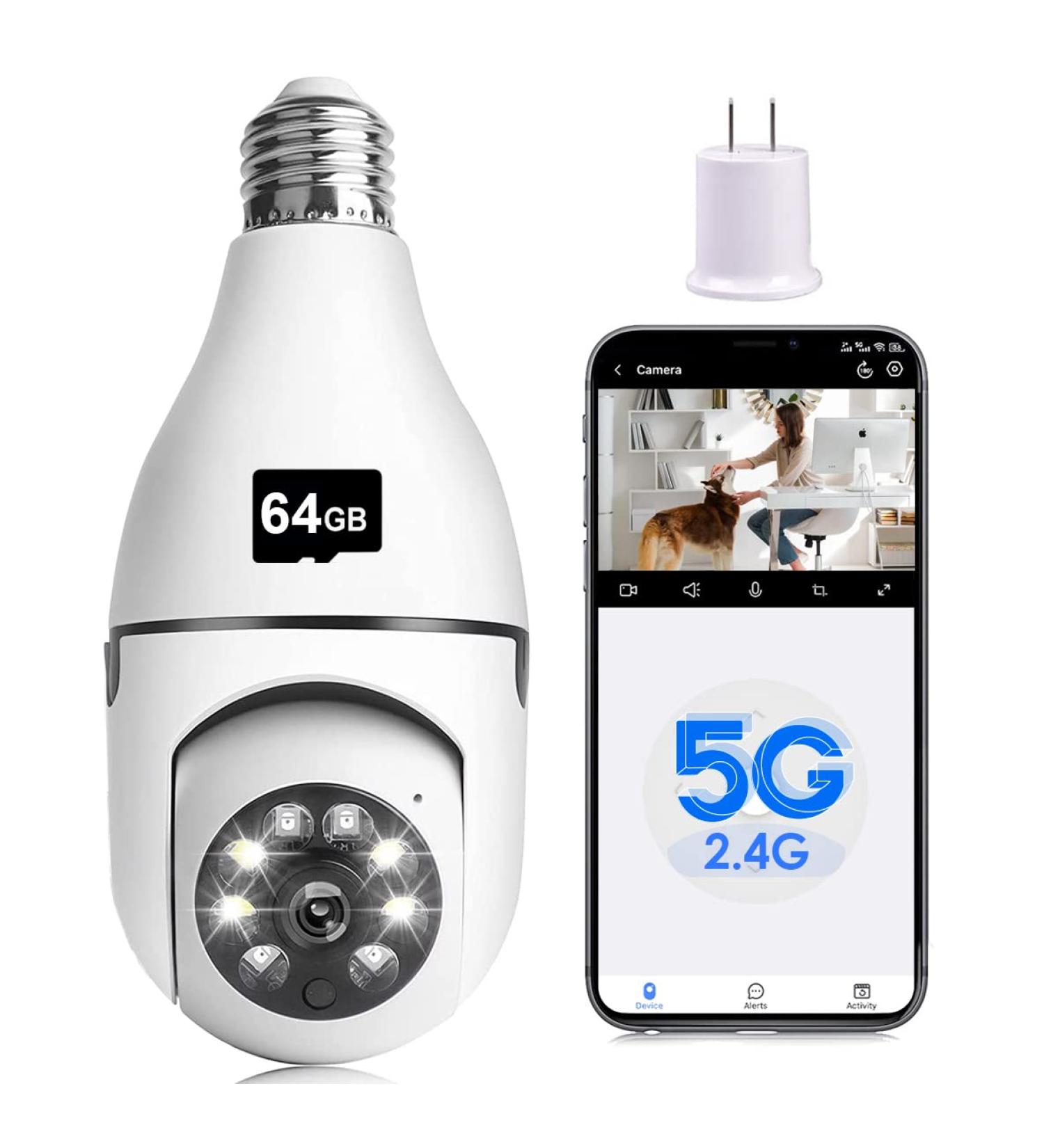 1080P Light Bulb Security Camera with PTZ, Night Vision & Motion Detection | Alexa & Google Assistant Compatible | 2.4G&5G WiFi | 1Pack with 64GB SD Card - Buy Online on GoSupps.com