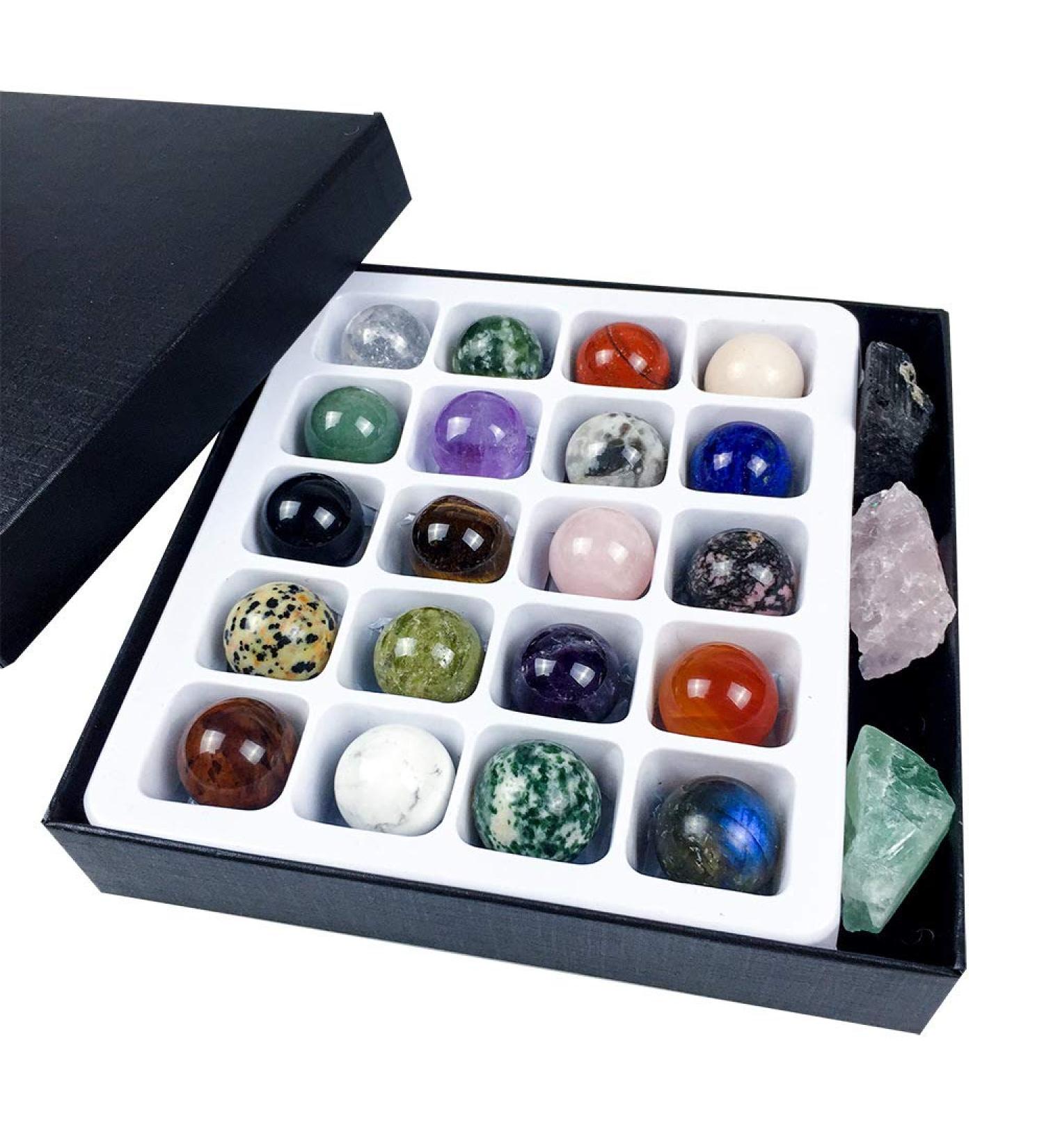 Nuote Crystal Gift Kit for Chakra Balancing Therapy Crystal Sphere Ball Chakra Stones Kit Amethyst Rose Quartz Stone 20pcs Diameter 2cm Healing Energy Raw Crystal Rock Collection with Gift Box - Buy Online on GoSupps.com