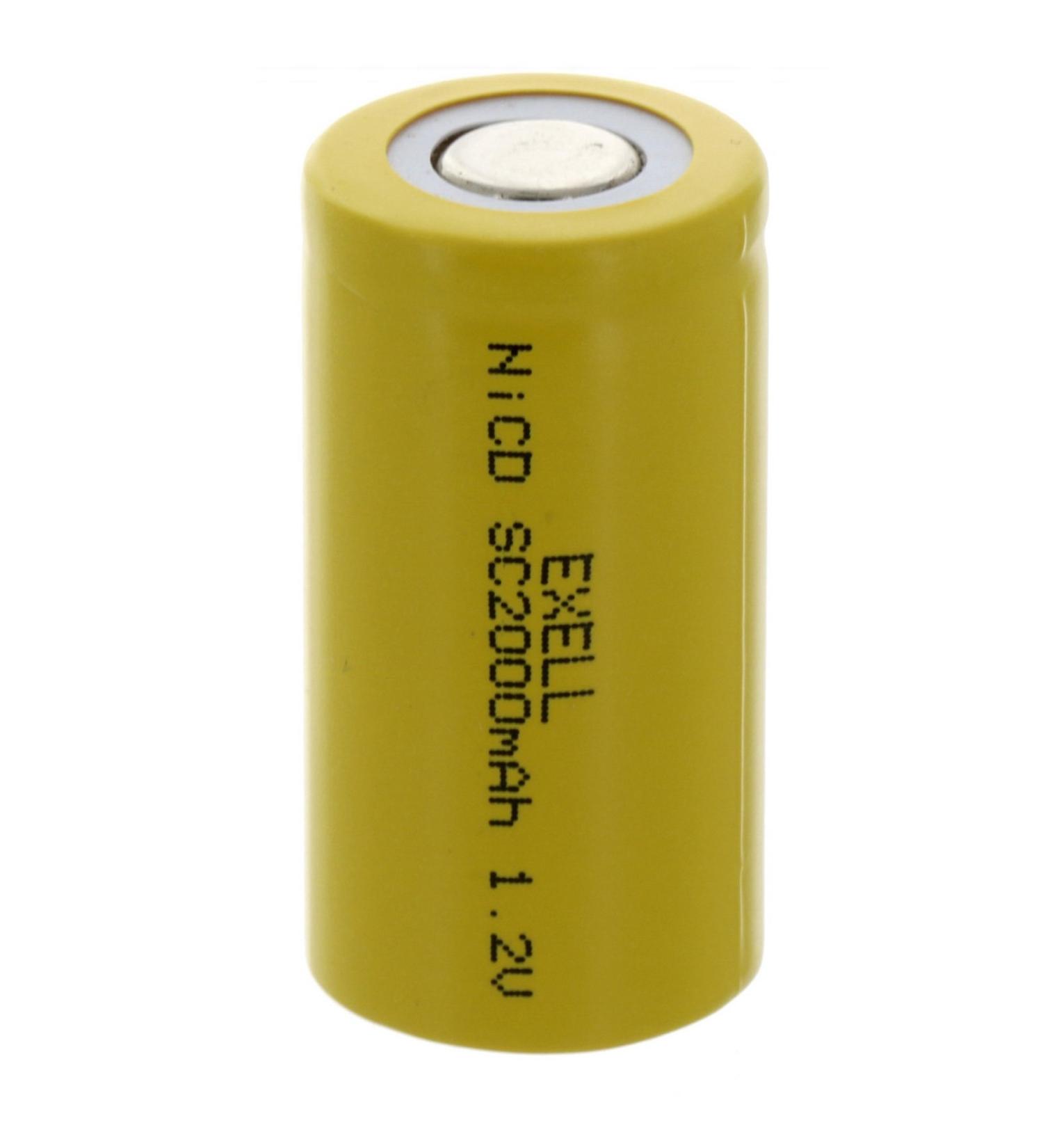 Exell SubC 1.2V 2000mAh NiCD Flat Top Rechargeable Battery for instruments/equipment electric razors toothbrushes radio controlled devices electric tools