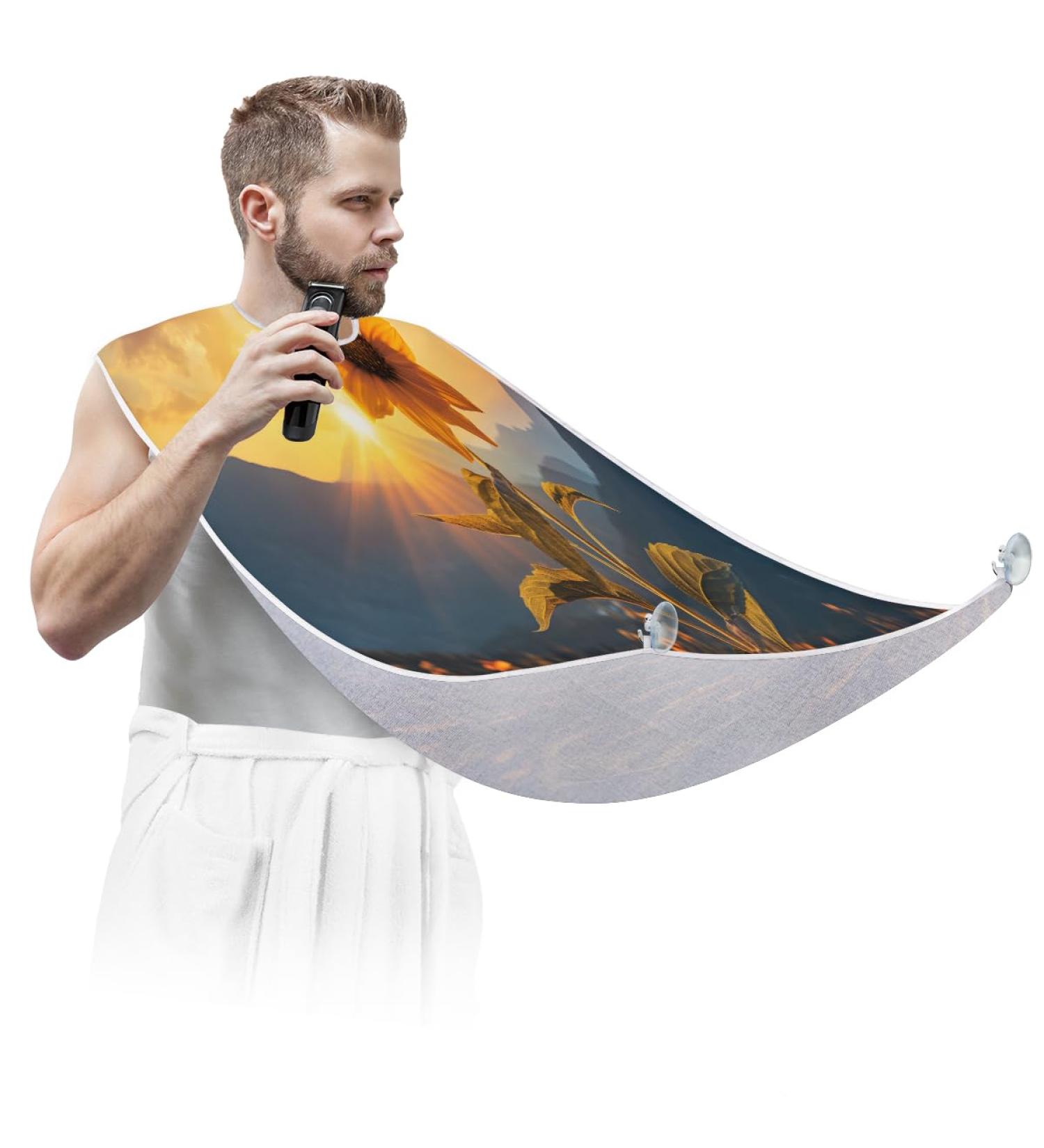 Landscape Mountain Sunflower Beard Bib Apron | Beard Hair Catcher for Men | Perfect Gift for Father's Day Anniversaries & Christmas - Buy Online on GoSupps.com