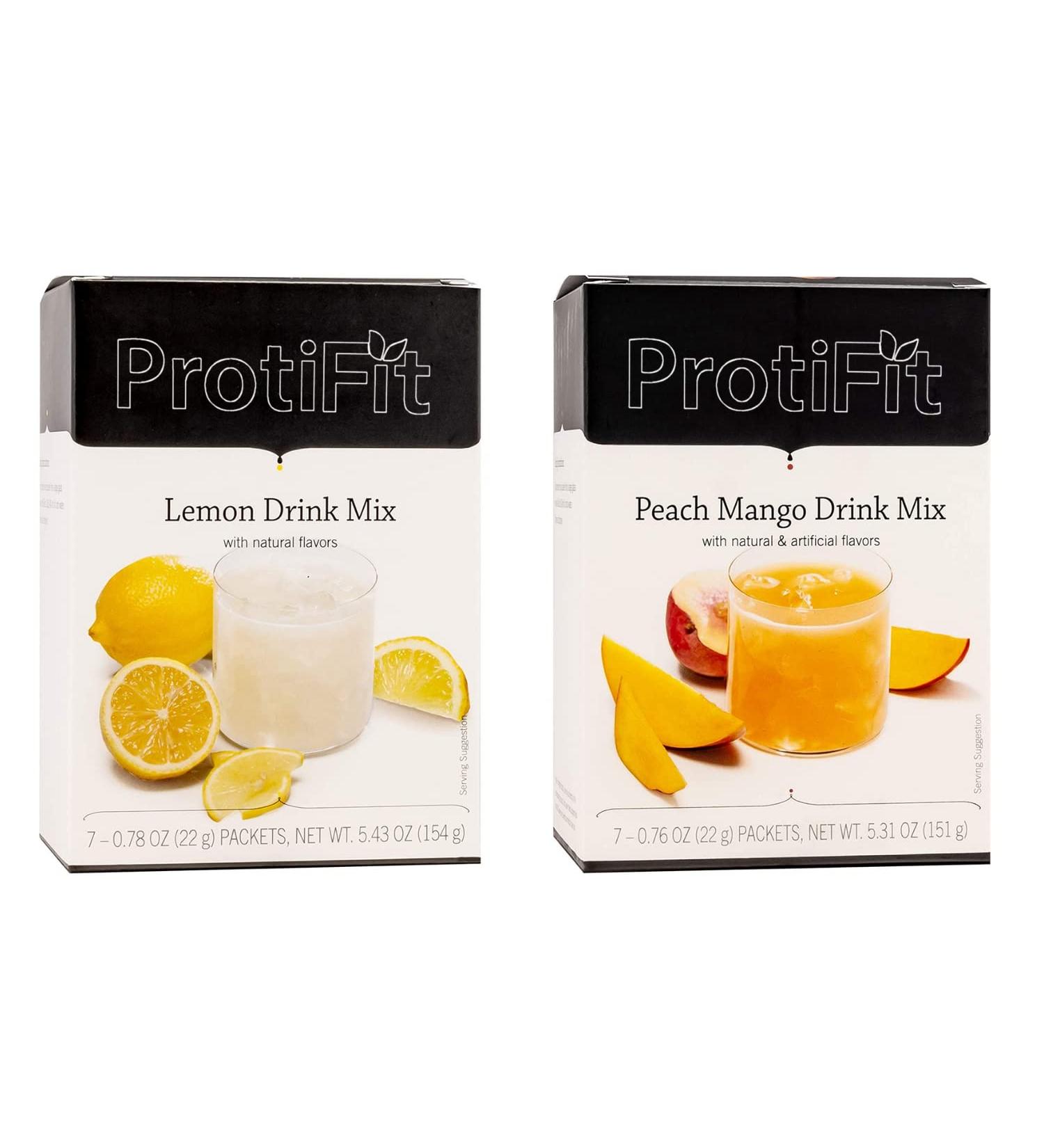 PROTIFIT - High Protein Lemon & Peach Mango Fruit Drink 2 Pack 15g Protein Low Calorie Sugar Free Ideal Protein Compatible 7 Servings Per Box (2 Pack) - Buy Online on GoSupps.com