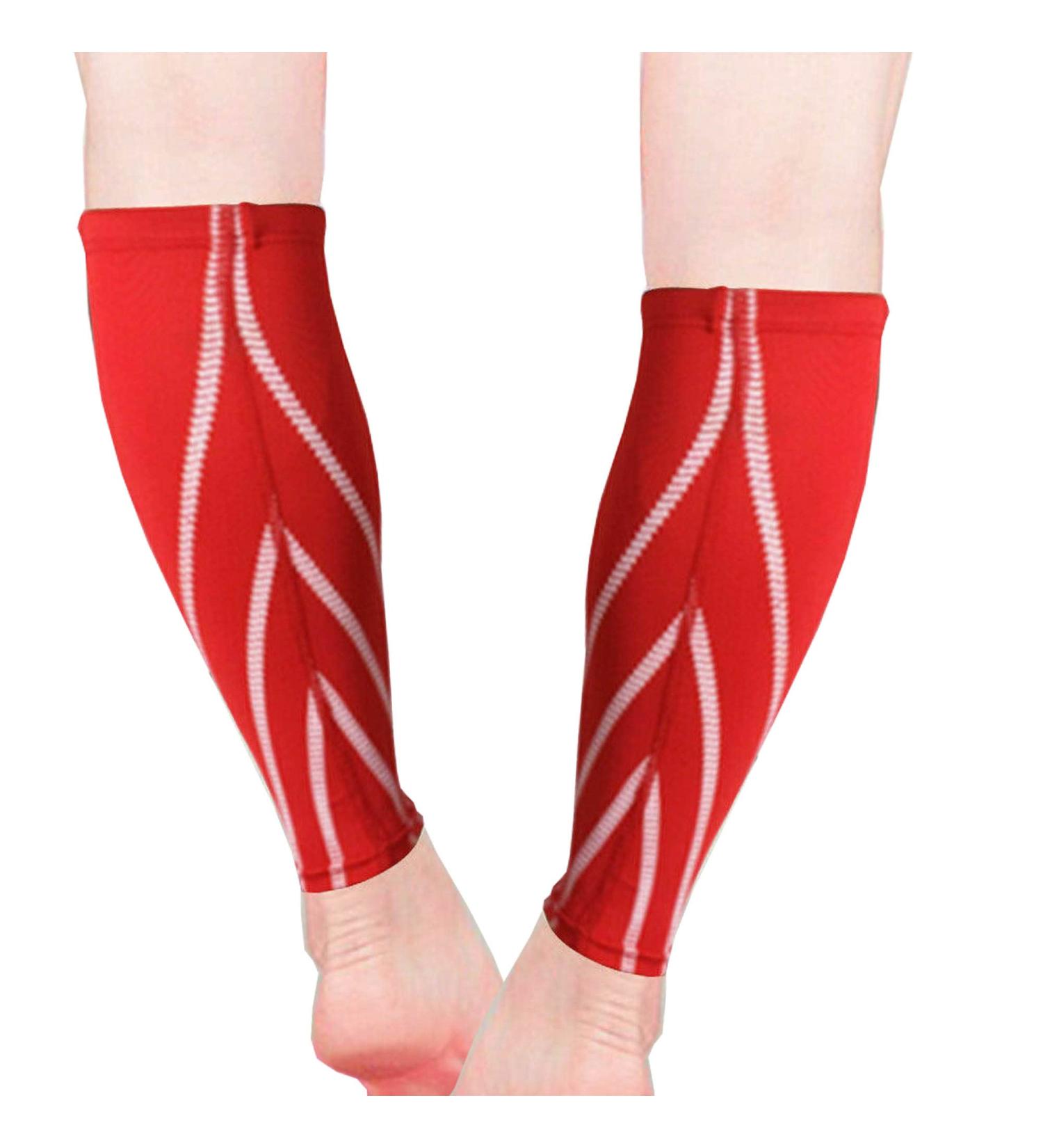Gemx Calf Compression Sleeve - Shin Splint Support for Running & Cycling - Breathable Neoprene Fabric - Red - L (Calf Wave) - 1 Pair - Buy Online on GoSupps.com