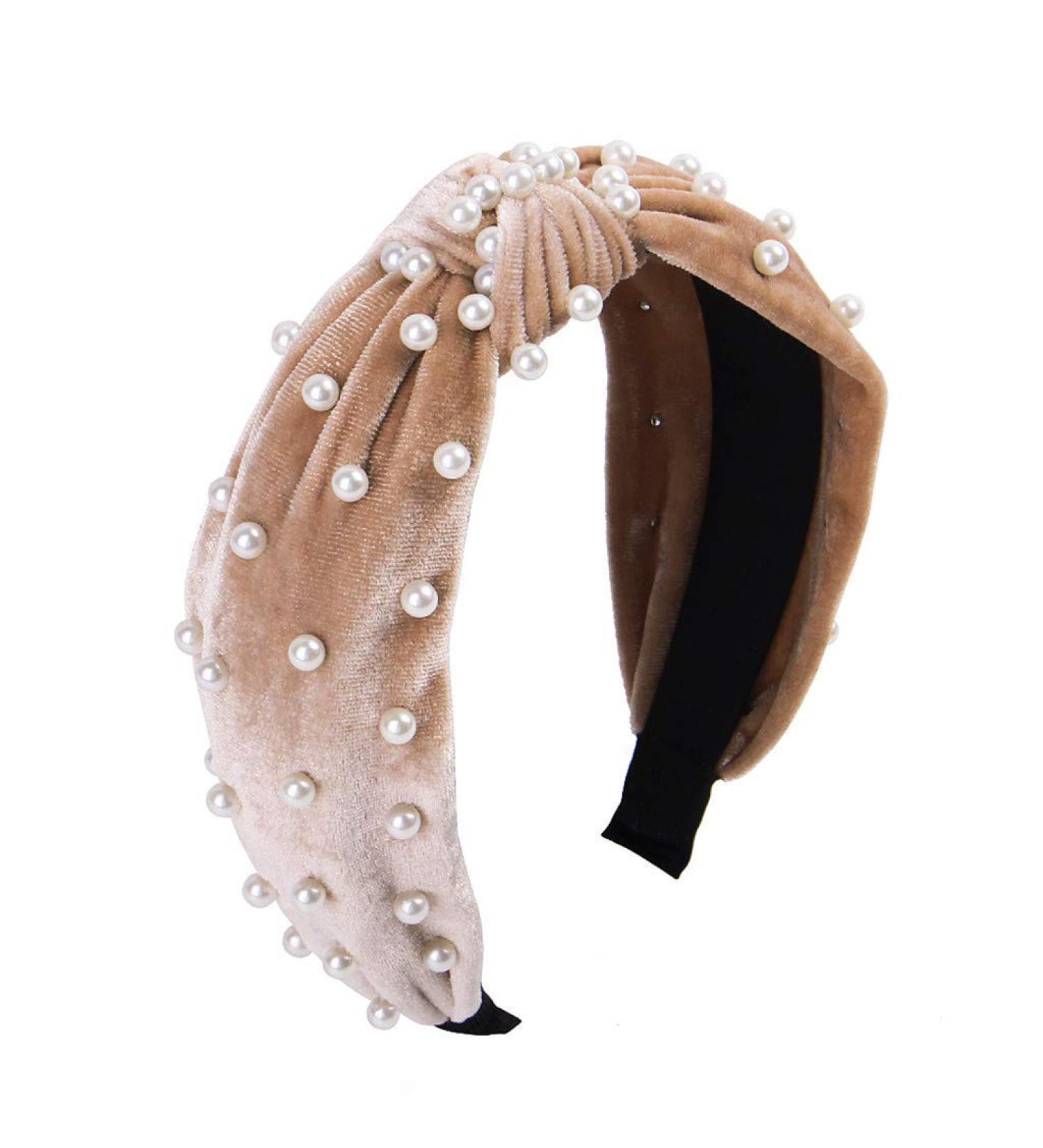 Headbands for Women Pearl Headband - Twisted Faux Pearl Velvet Knotted Headband Women Wide Hair Hoop Vintage Turban for Women - Buy Online on GoSupps.com