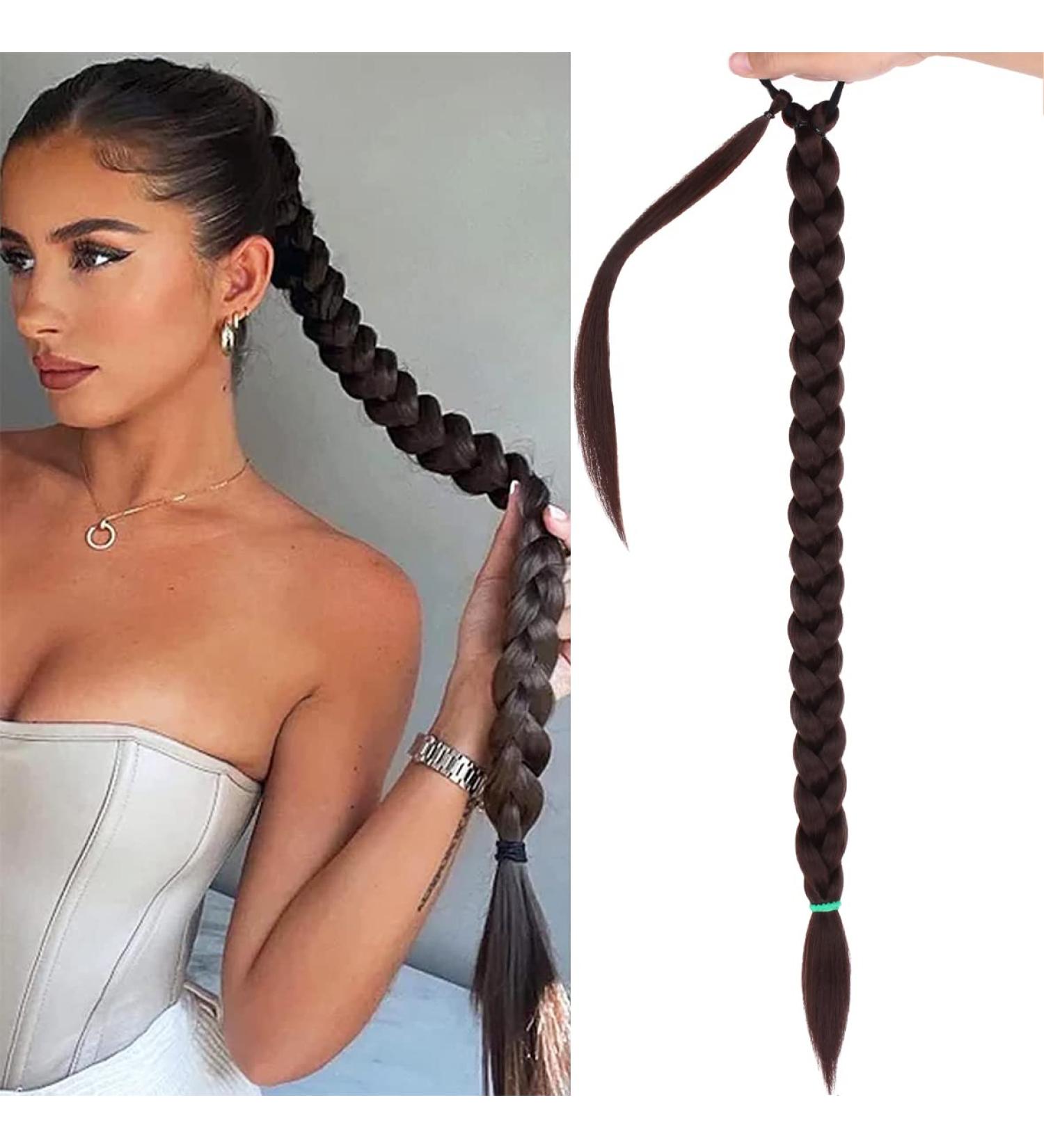 Leeven 34 Inch Ponytail Braids Extensions with Hair Tie - Dark Brown - Buy Online on GoSupps.com