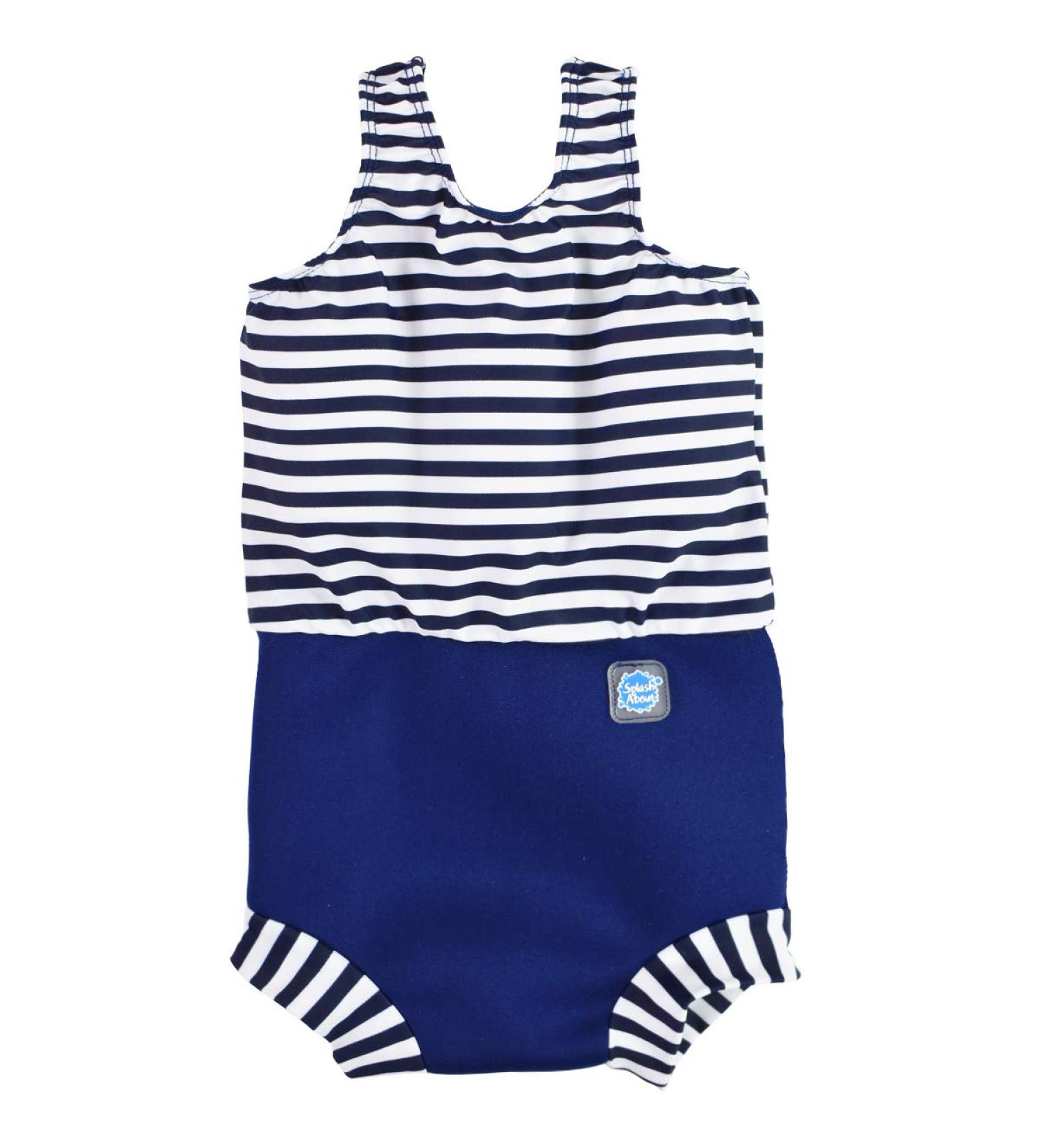 Splash About Happy Nappy Costume with Reusable Swim Nappy Navy/White Stripe 0-4 Months