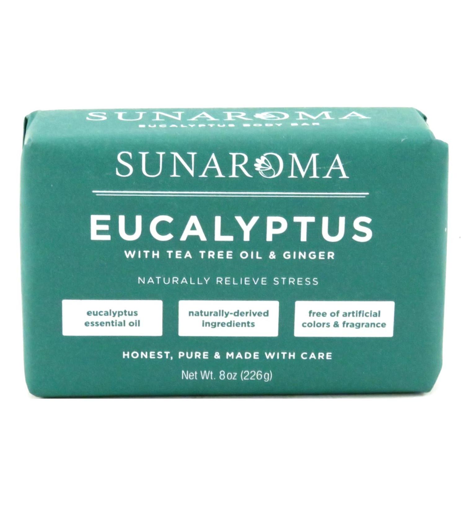 Sunaroma Soap Bar Eucalyptus With Tea Tree + Ginger 8 Ounce (3 Pack)