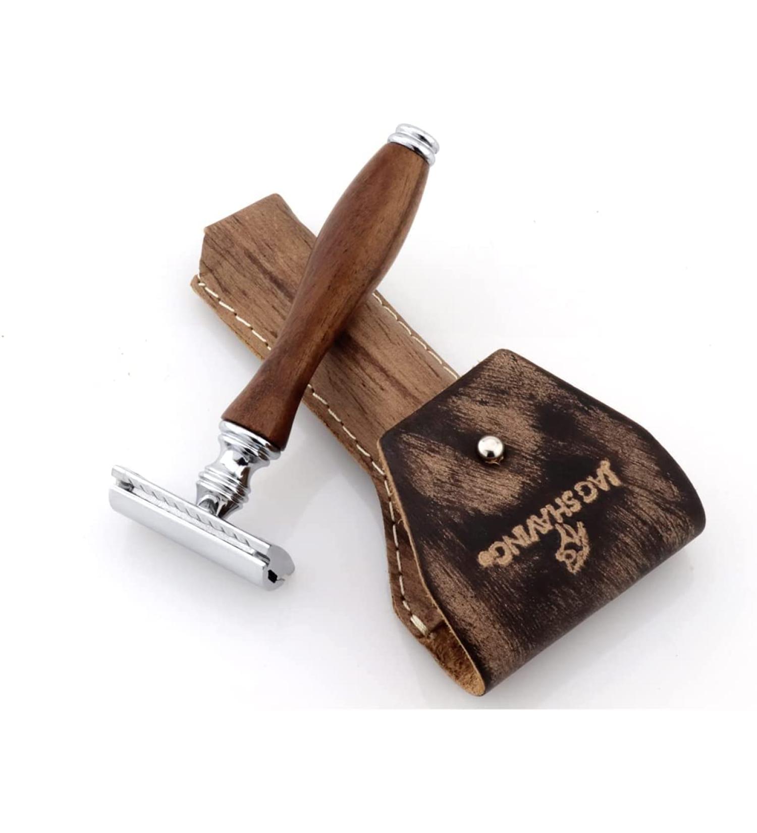 JAG Shaving Razor Hobel - Sustainable Double-Edged Razor with Leather Case | Eco-Friendly Shaving Gift Set for Men & Women - Buy Online on GoSupps.com