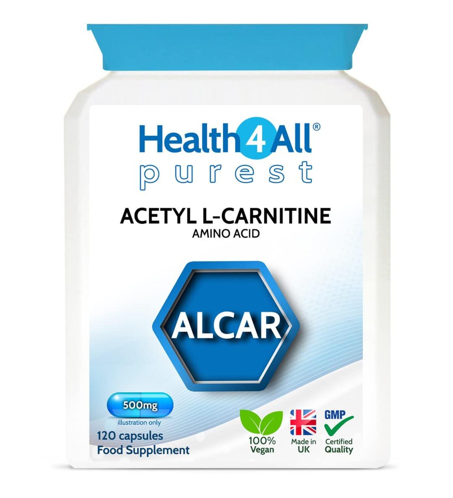 Health4All Acetyl L-Carnitine ALCAR 500mg 120 Capsules - Purest Vegan Supplement with No Additives - 120 Count - Buy Online on GoSupps.com