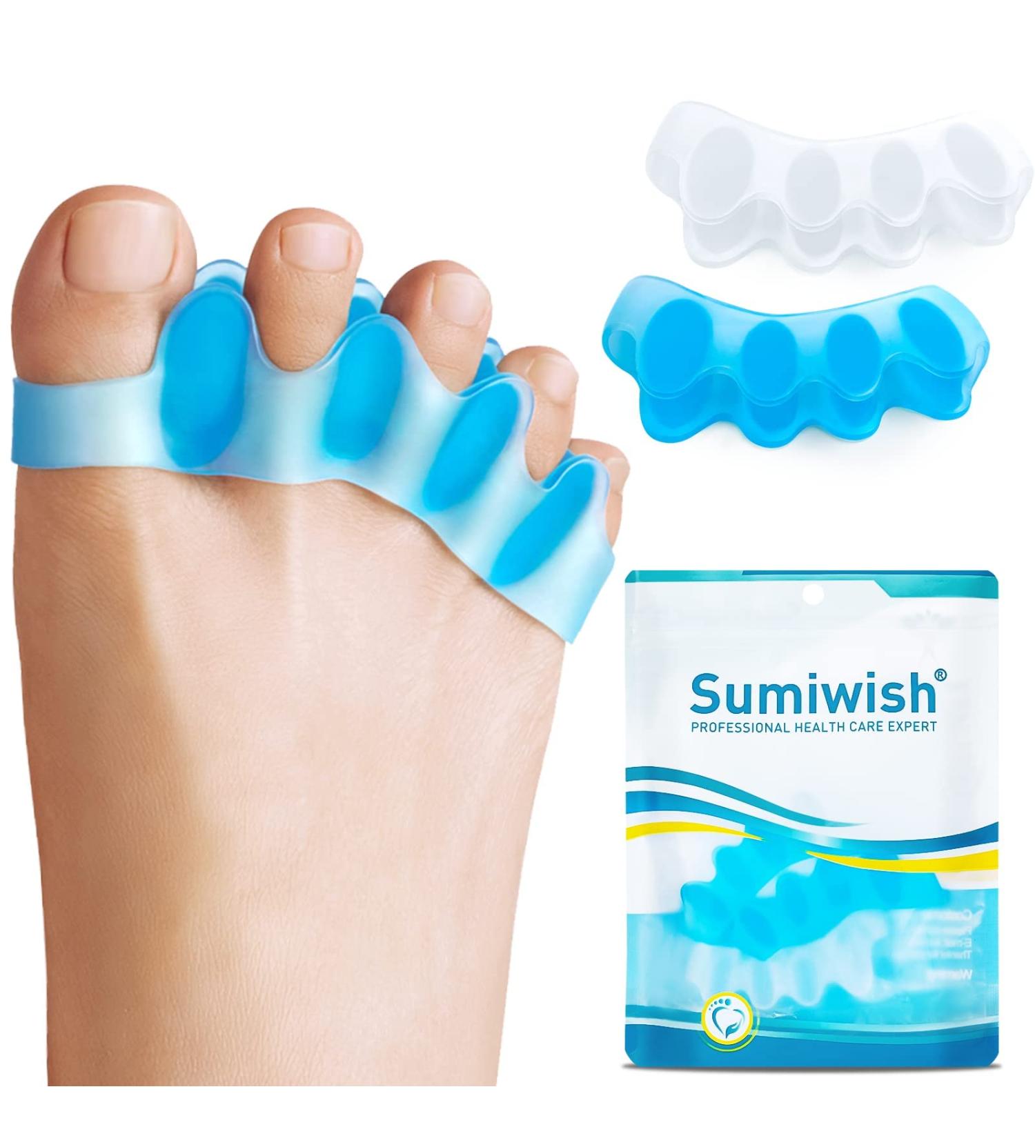 Sumiwish Toe Separators 8 Pcs - Plantar Fasciitis Relief, Bunions, Hammer Toes - Soft Gel Toe Spacers (Blue/Clear) - 4 Pairs - Buy Online on GoSupps.com