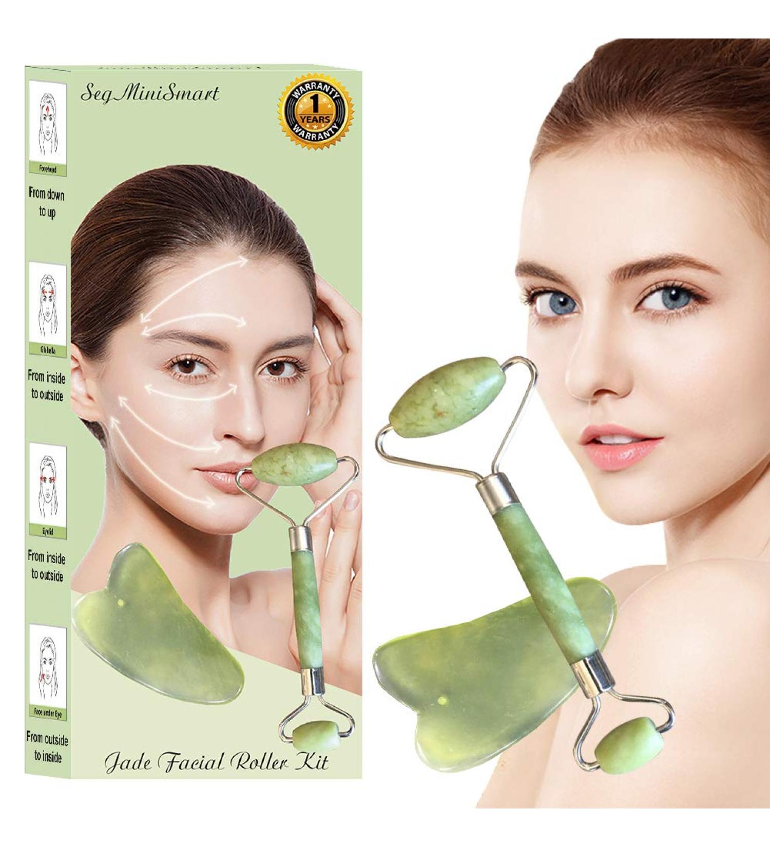 Shop 100% Natural Jade Roller Massager & Gua Sha Scraping Tool Set - Anti-Aging Facial Therapy for Wrinkle Reduction & Skin Rejuvenation - Buy Online on GoSupps.com